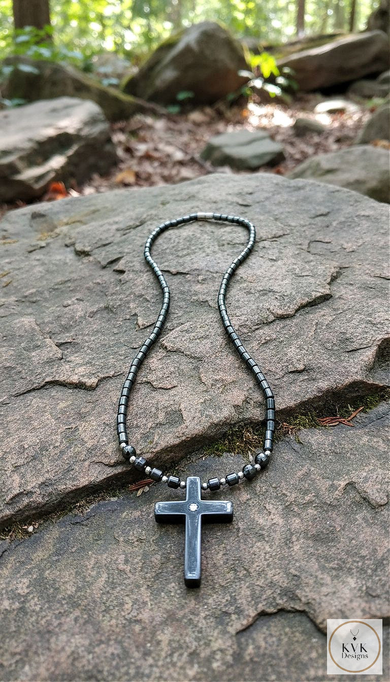 Hematite Believer Cross Necklace
