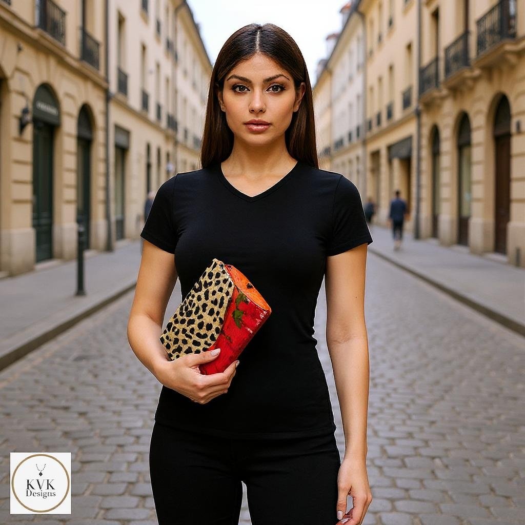 Boho Leopard Print Clutch: Handmade Batik Cotton Envelope Bag