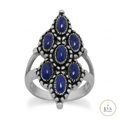Ornate Oxidized Lapis Ring