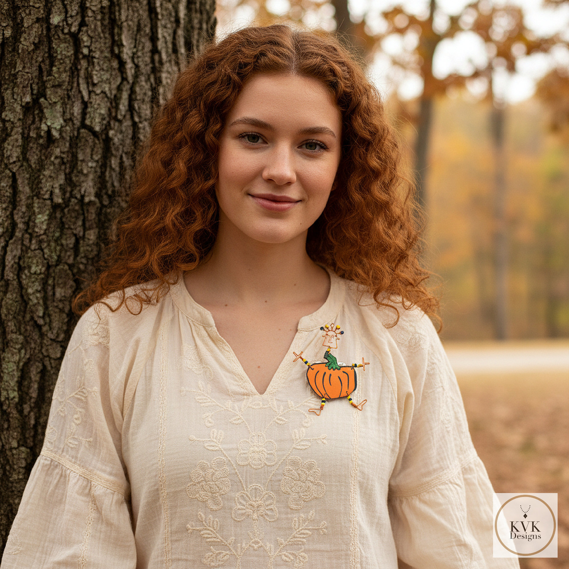 Dancing Pumpkin Girl Copper Wire Pin