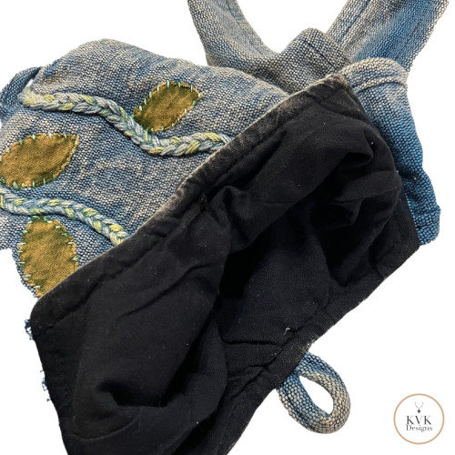 Blue Flower Cotton Crossbody Bag
