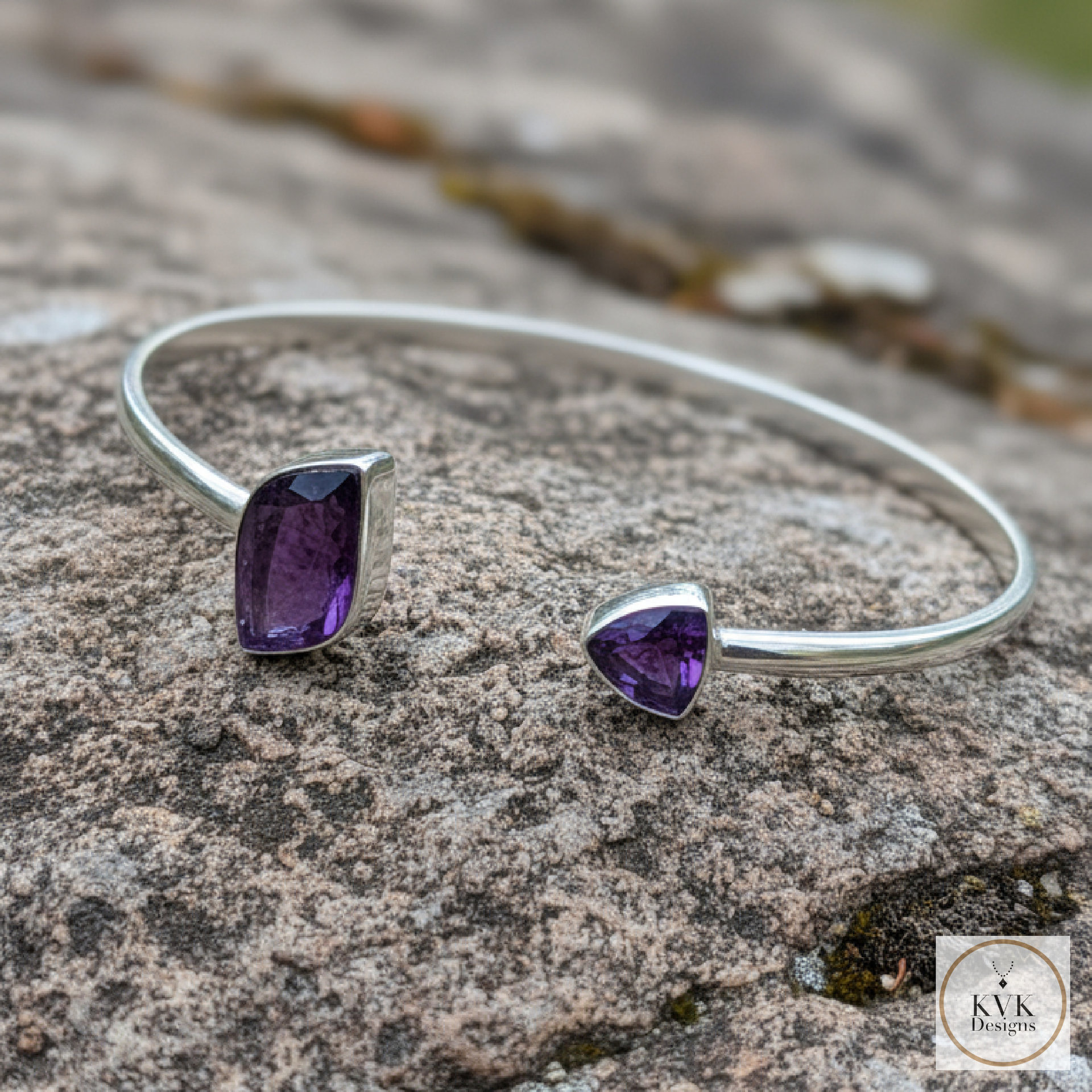 Sterling Silver Amethyst Open Cuff Bracelet