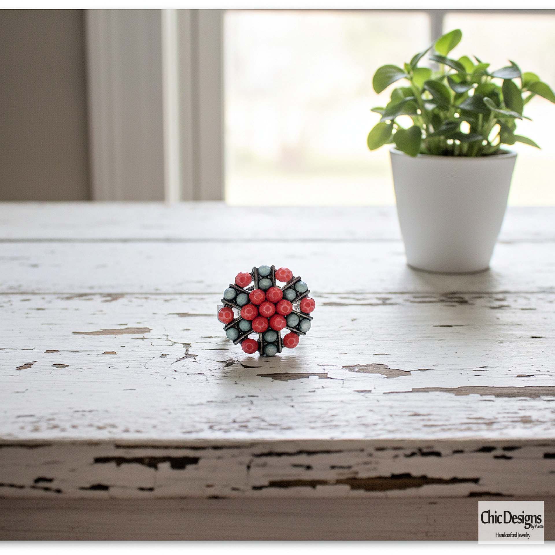 Sterling Silver and Pink Metallic Woven Ring