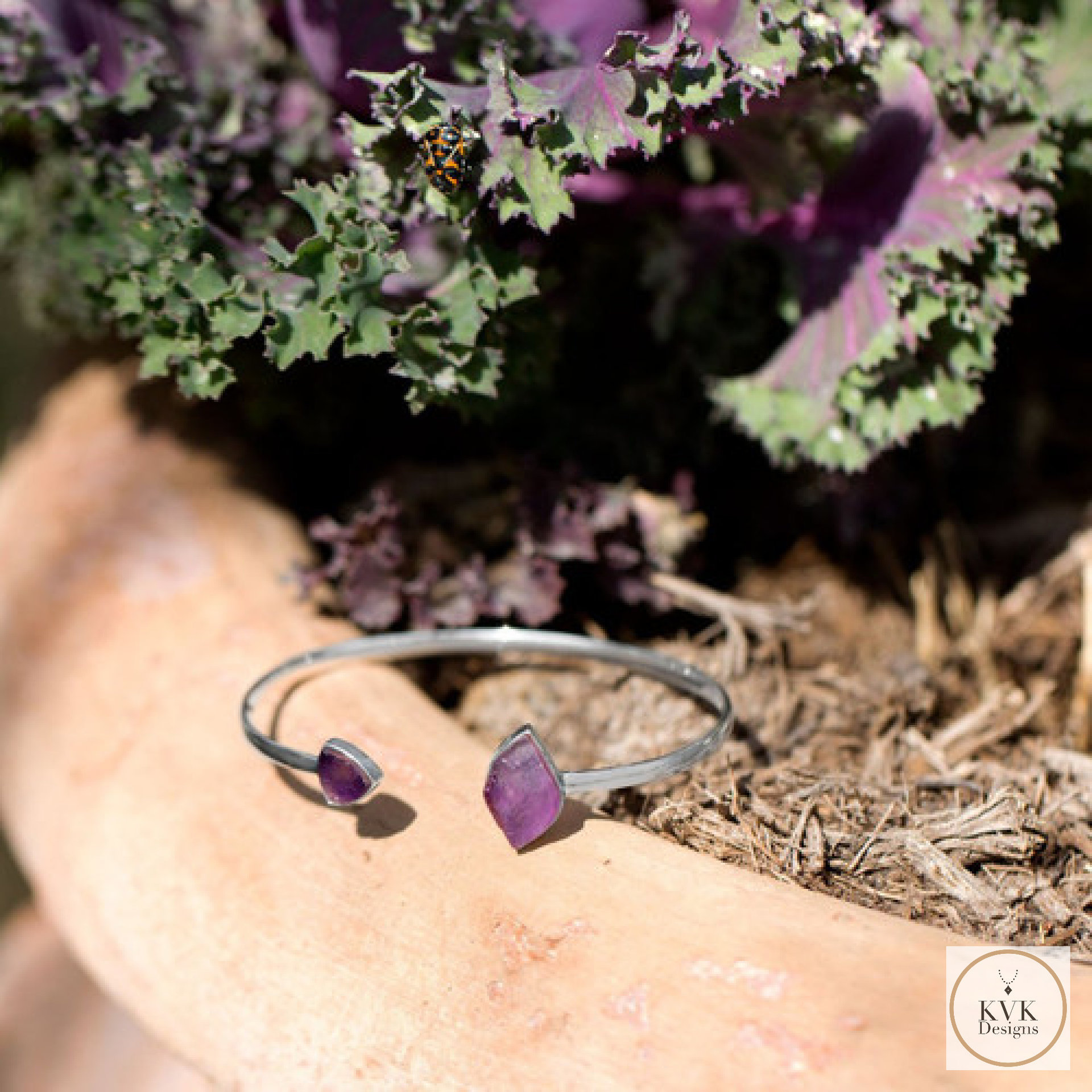 Sterling Silver Amethyst Open Cuff Bracelet