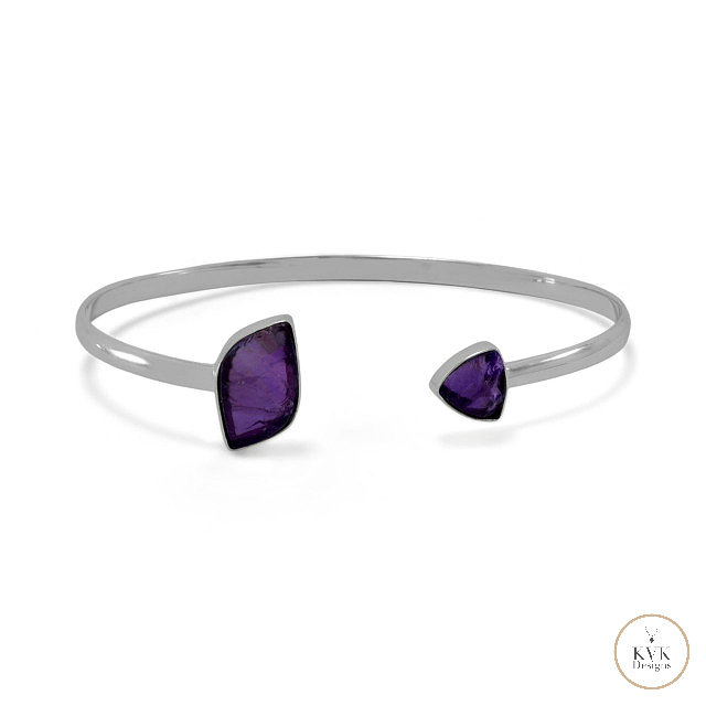 Sterling Silver Amethyst Open Cuff Bracelet
