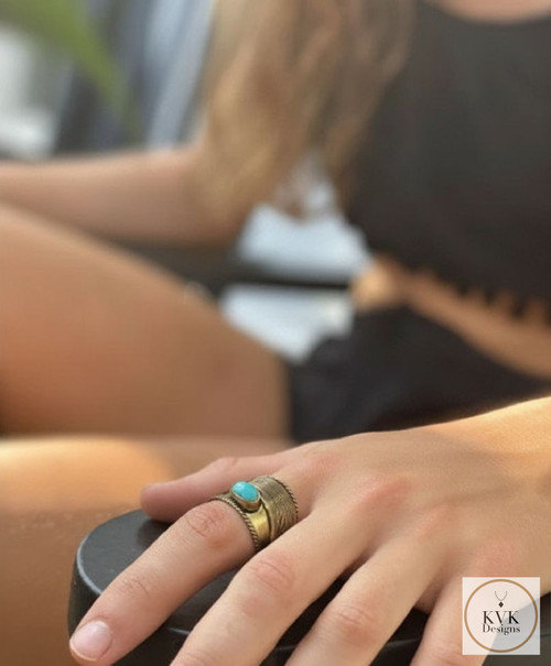 Turquoise Stone Brass Ring