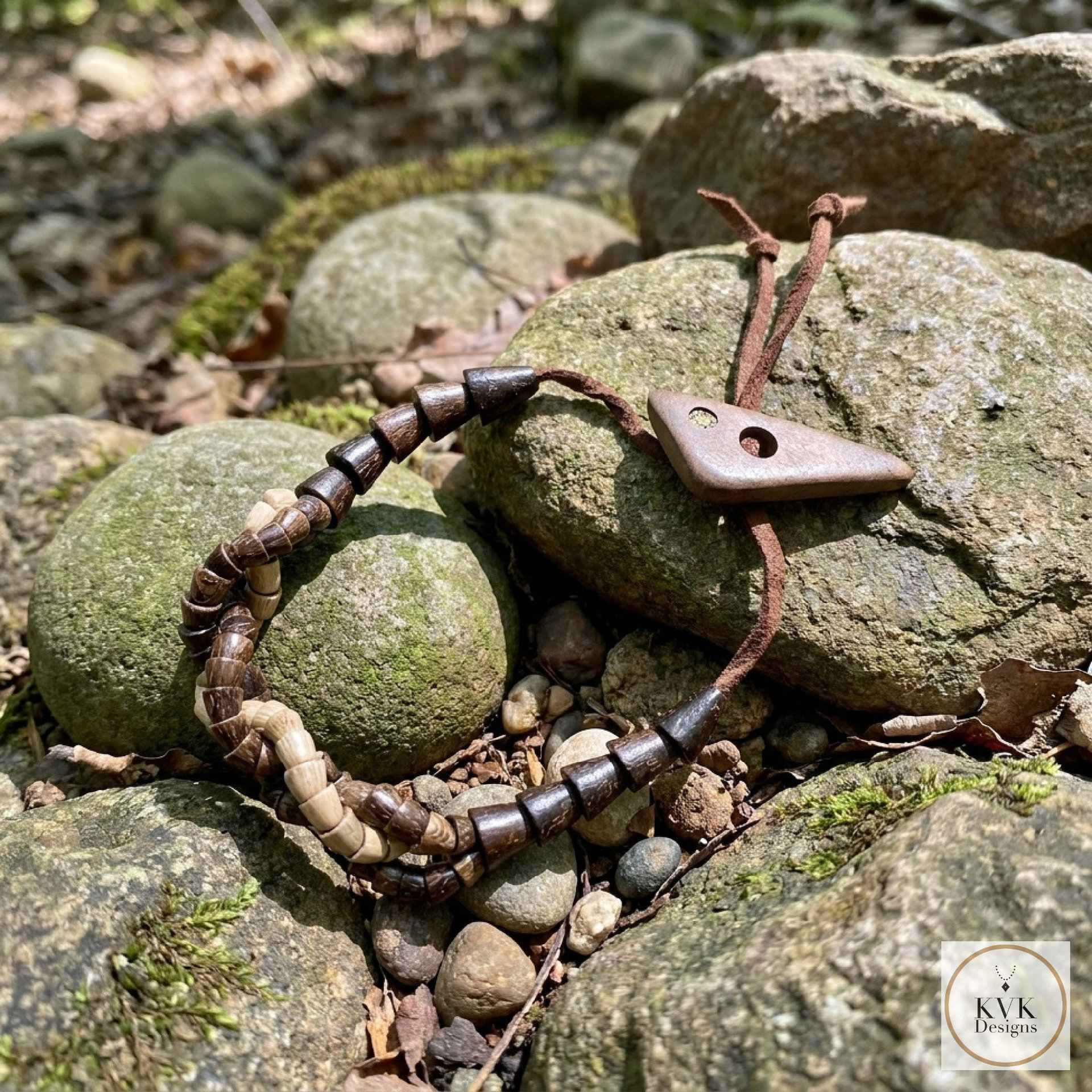 Wooden Twist Bracelet - Adjustable Suede Cord, Handcrafted Earthy Jewelry