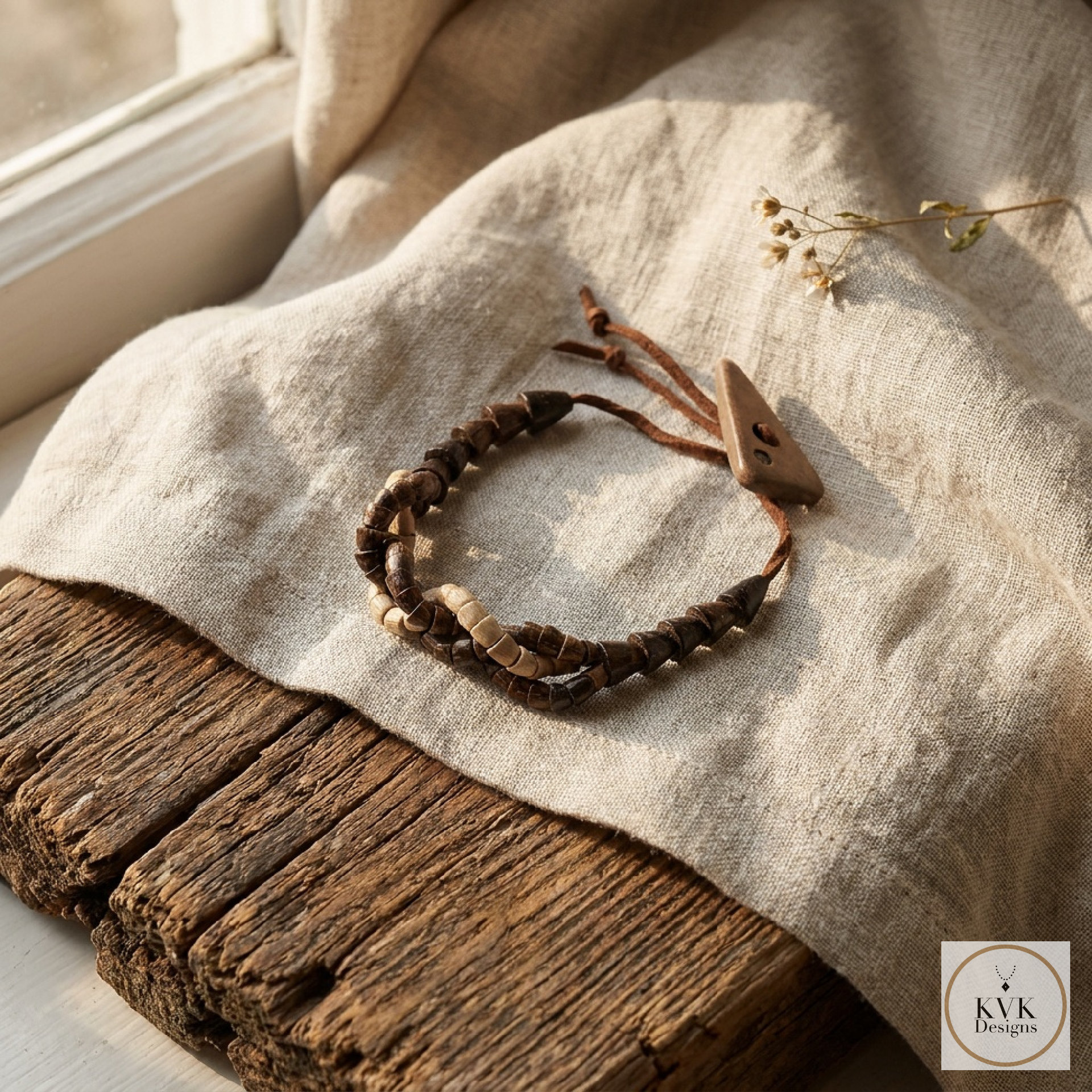 Wooden Twist Bracelet - Adjustable Suede Cord, Handcrafted Earthy Jewelry