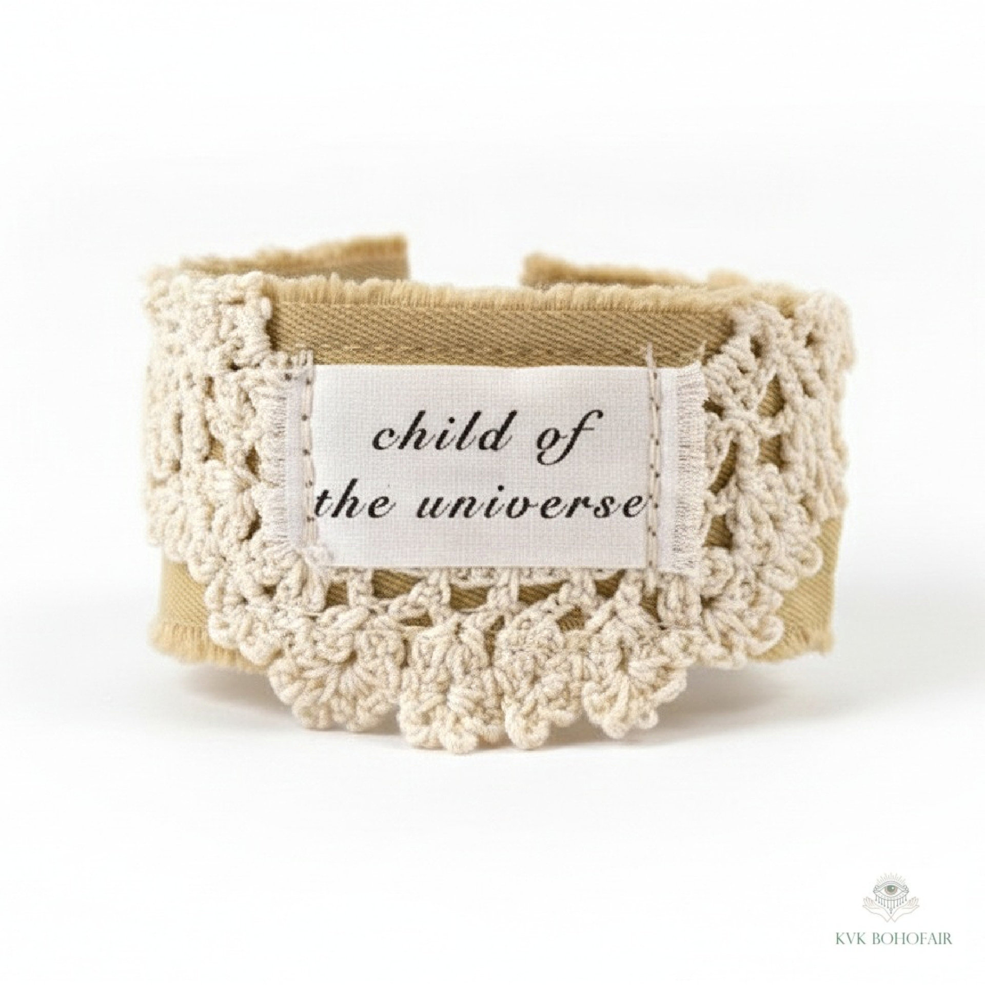 Boho Celestial Cotton Cuff Bracelet - Stamped adult Fabric Wrist Wrap