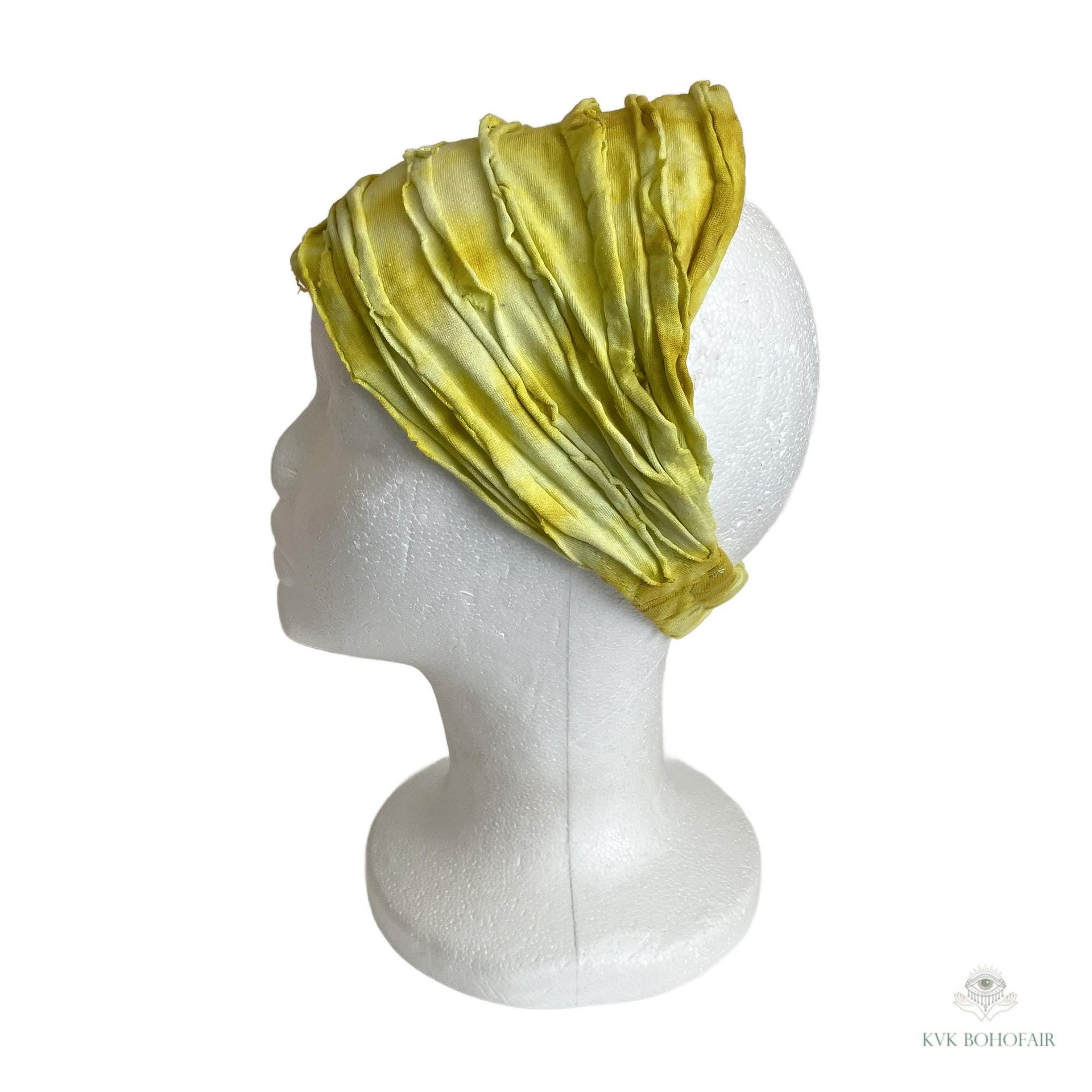 Yellow Tie Dye Boho Headband - Stylish Bohemian Headwrap, Headbands for Women