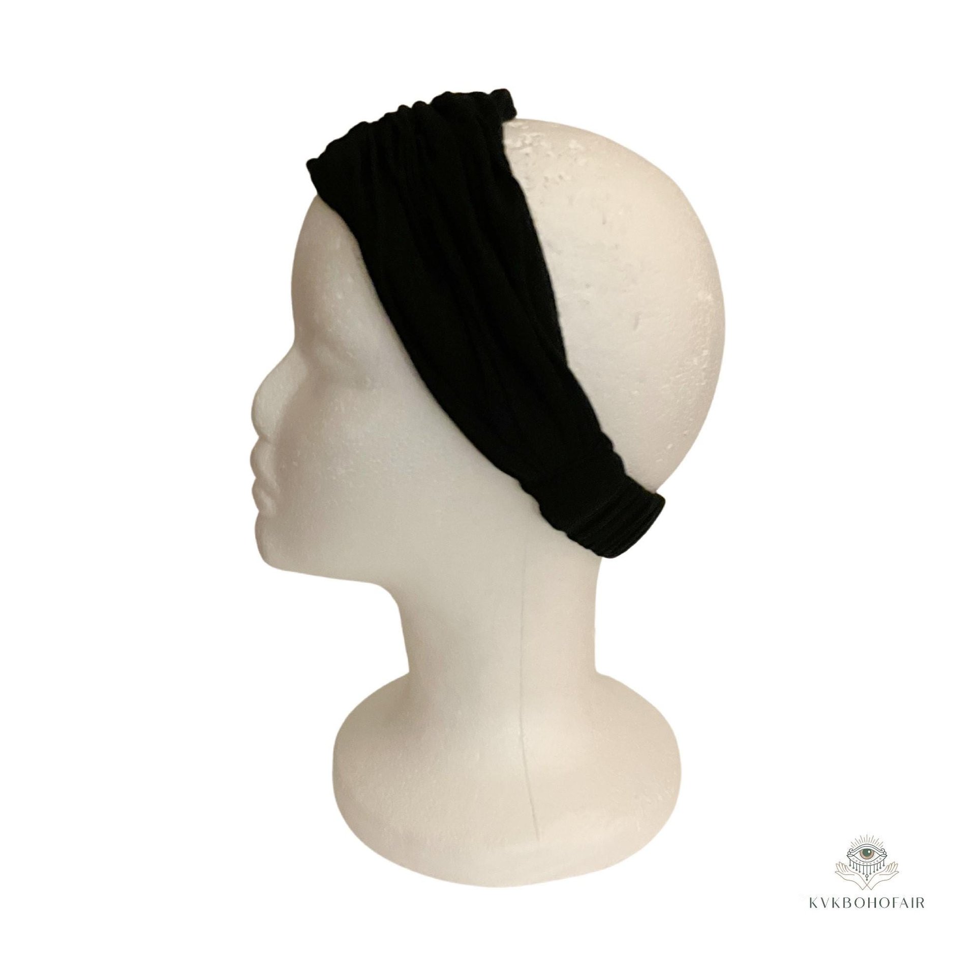 Black Boho Headband -  Stylish Bohemian Headwrap, Headbands for Women