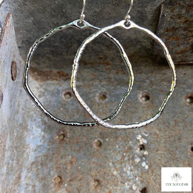 Handcrafted Boho Silver Hoop Earrings - Ethnic Hammered Dangles with 925 Sterling Silver Hooks