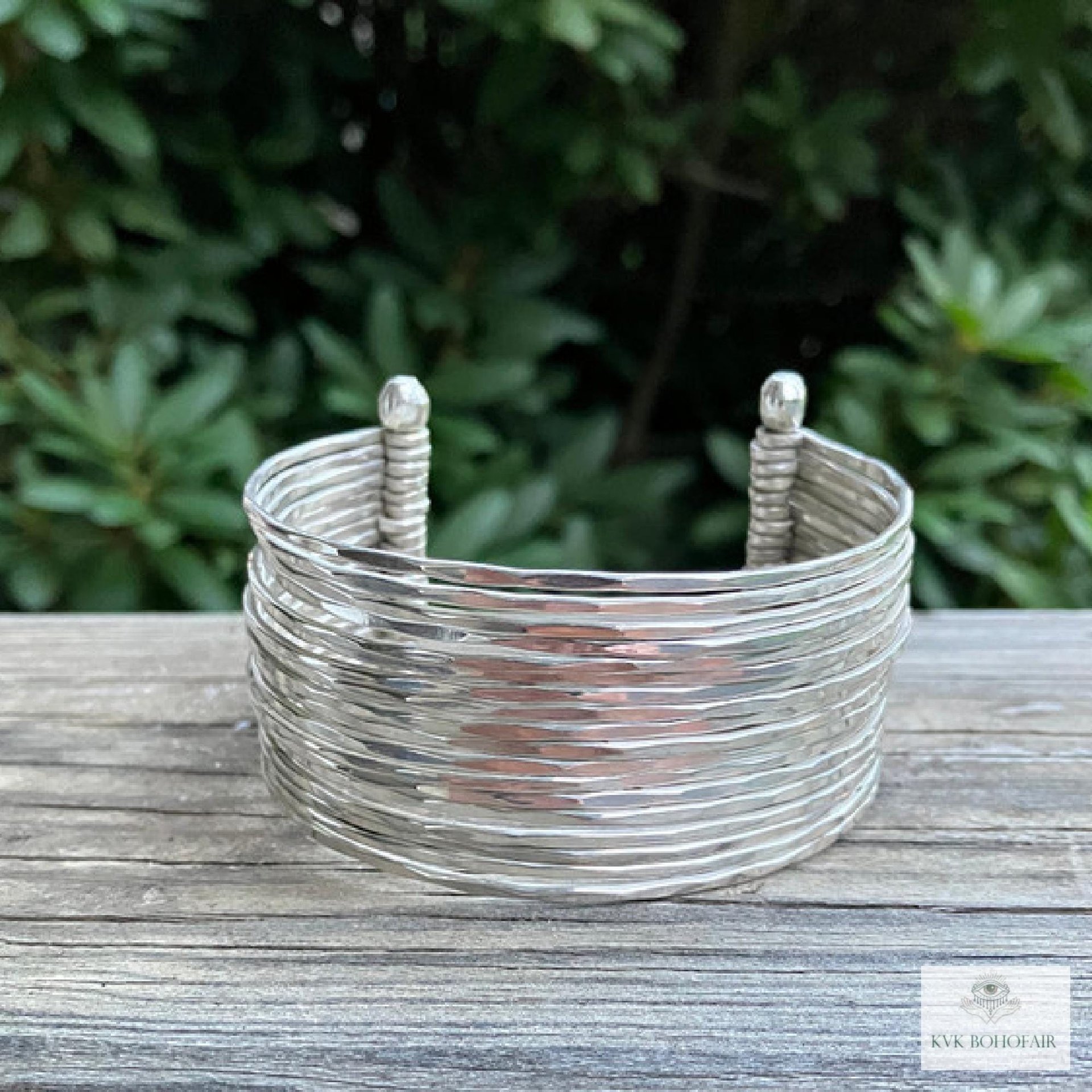 Wide Hammered Silver Cuff Bracelet: Handcrafted Boho Jewelry