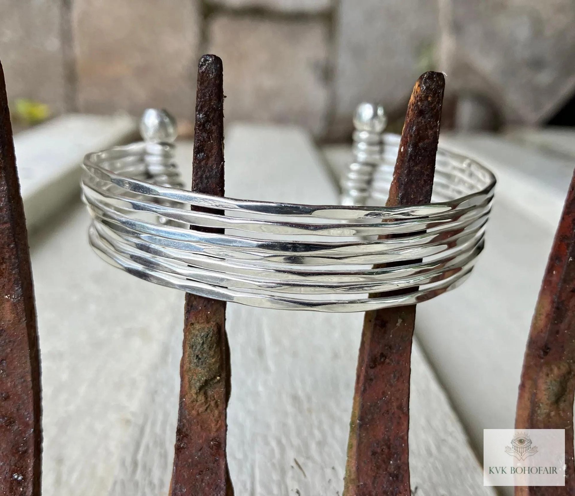 Thin Hammered Silver Cuff Bracelet: Handcrafted Boho Jewelry