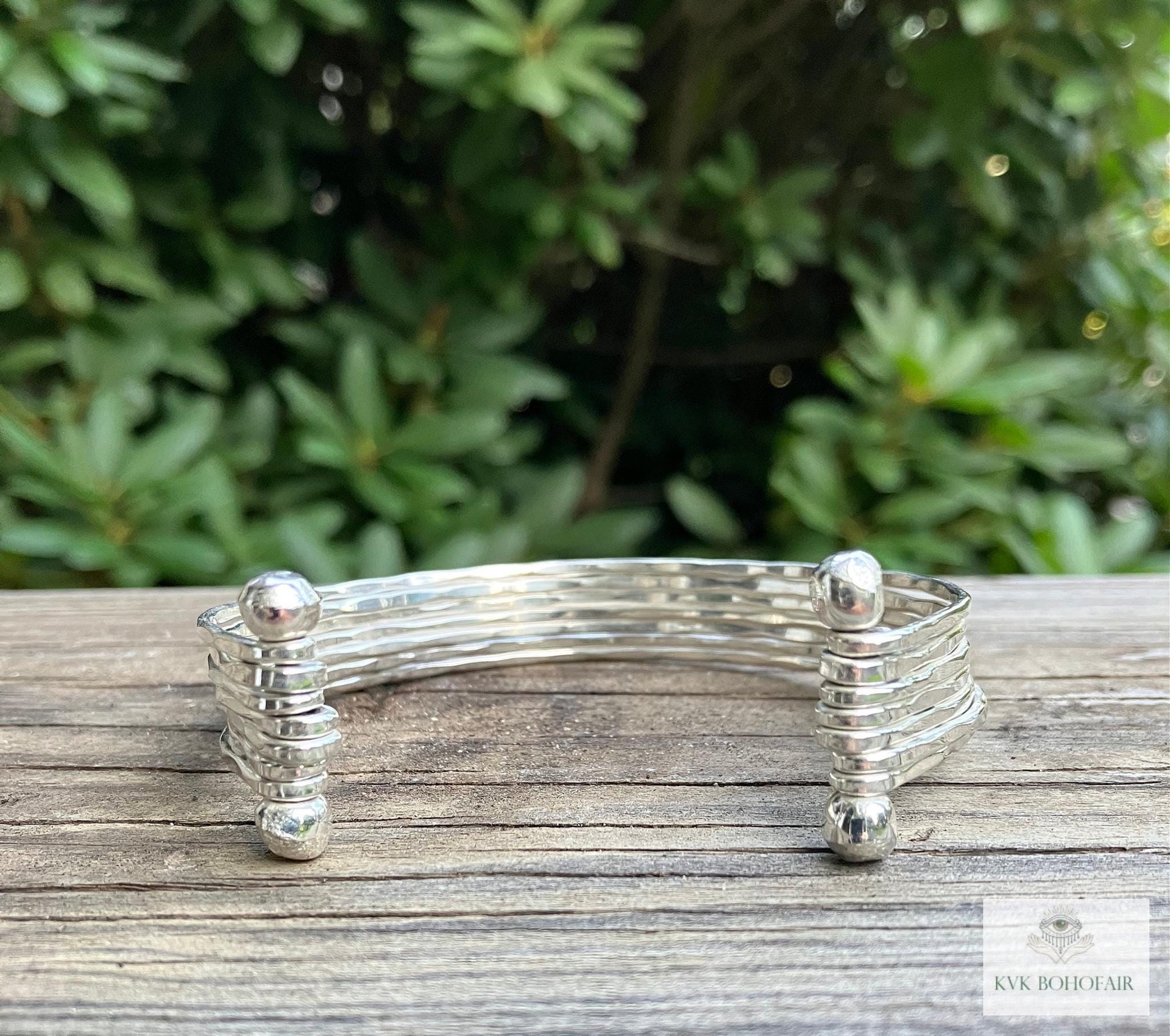 Thin Hammered Silver Cuff Bracelet: Handcrafted Boho Jewelry
