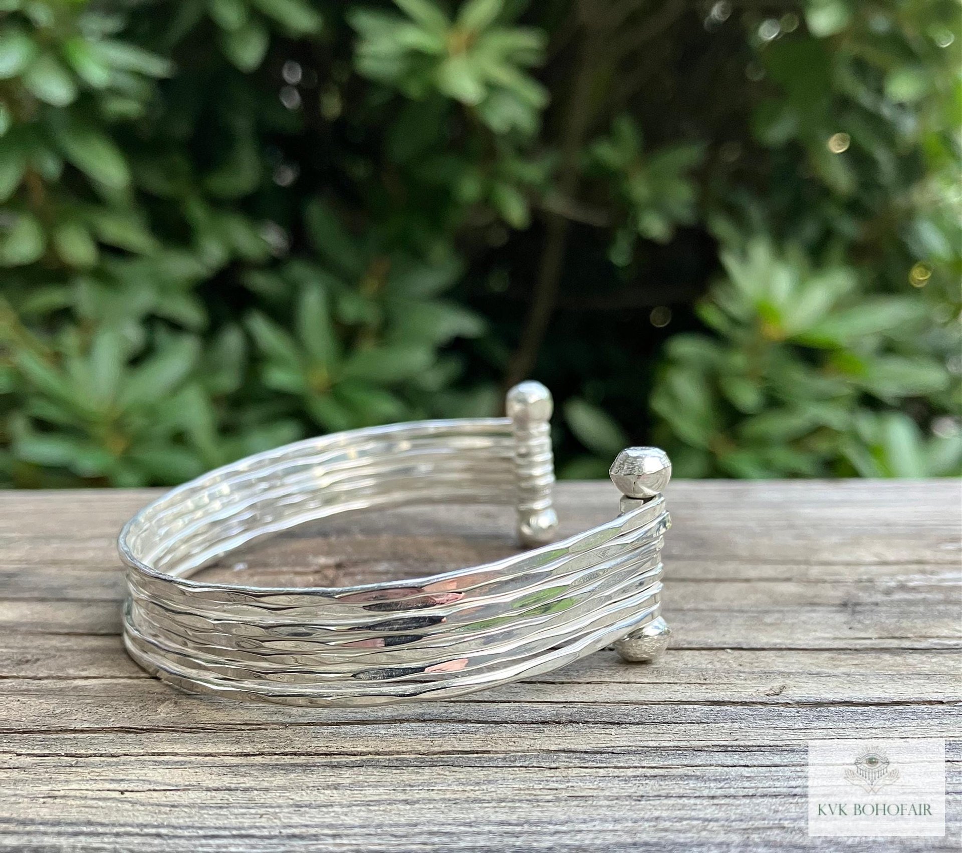 Thin Hammered Silver Cuff Bracelet: Handcrafted Boho Jewelry