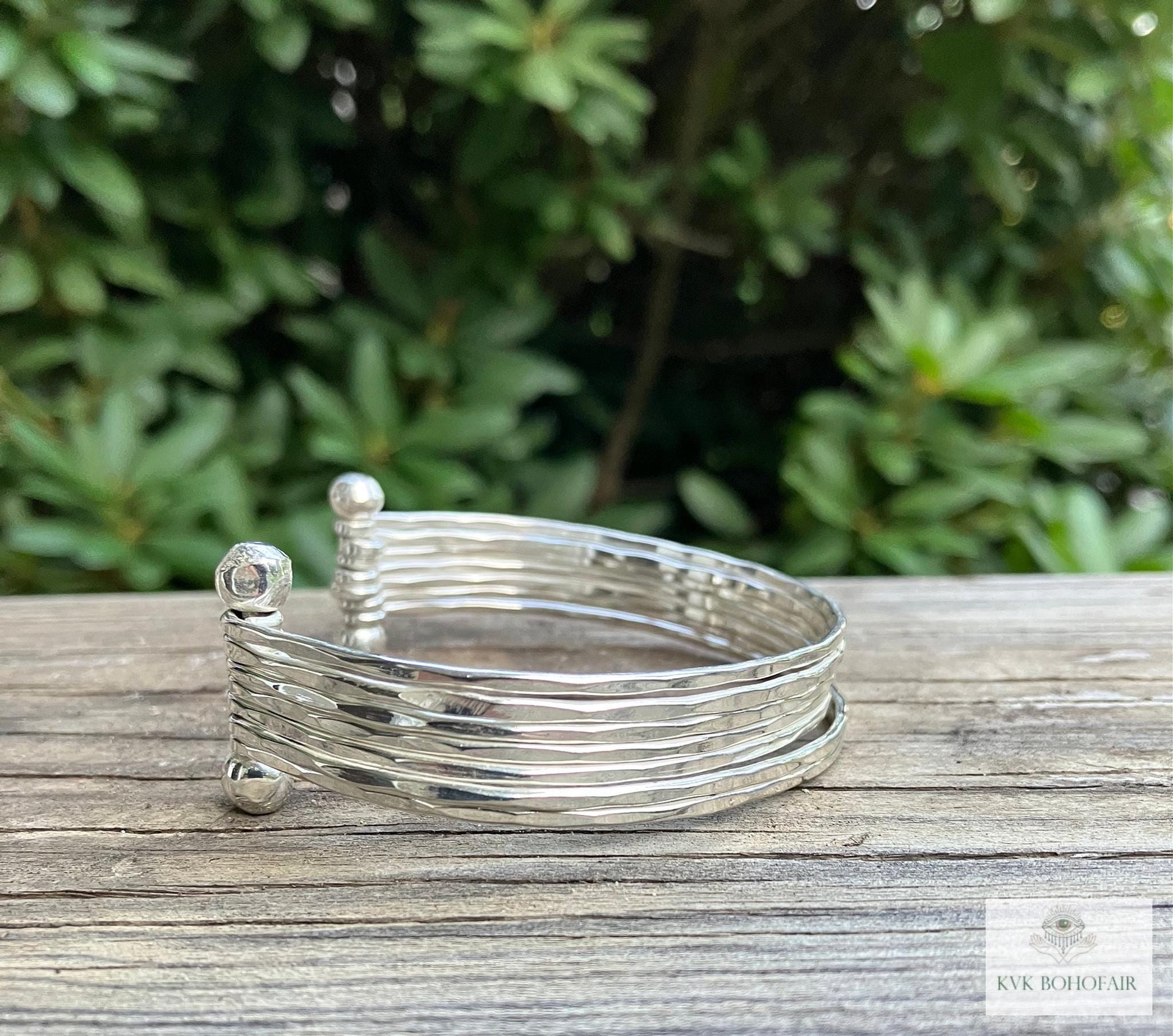 Thin Hammered Silver Cuff Bracelet: Handcrafted Boho Jewelry