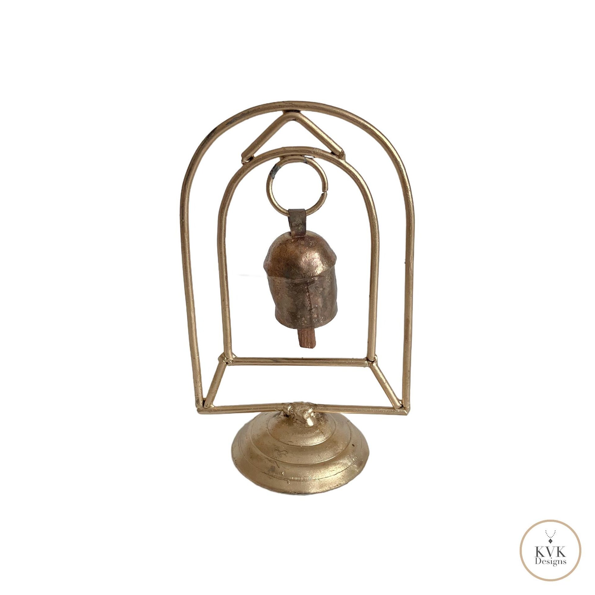 Zen Bell on Stand Peaceful Chime - Handcrafted Artisan Boho Metal Decor, 6 Inch