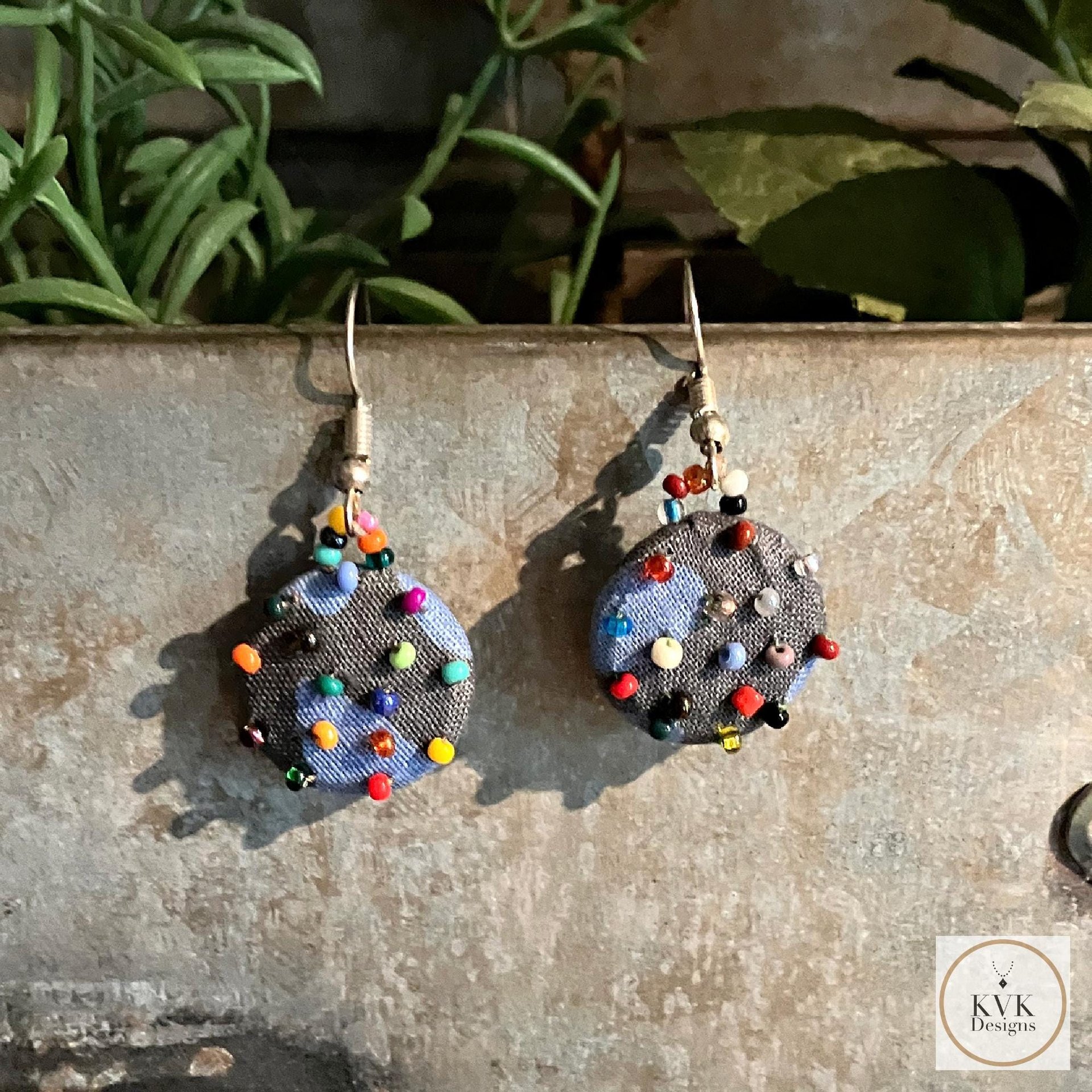 Handcrafted Boho Button Earrings - Dangle Earrings, Sustainable Upcycled Jewelry