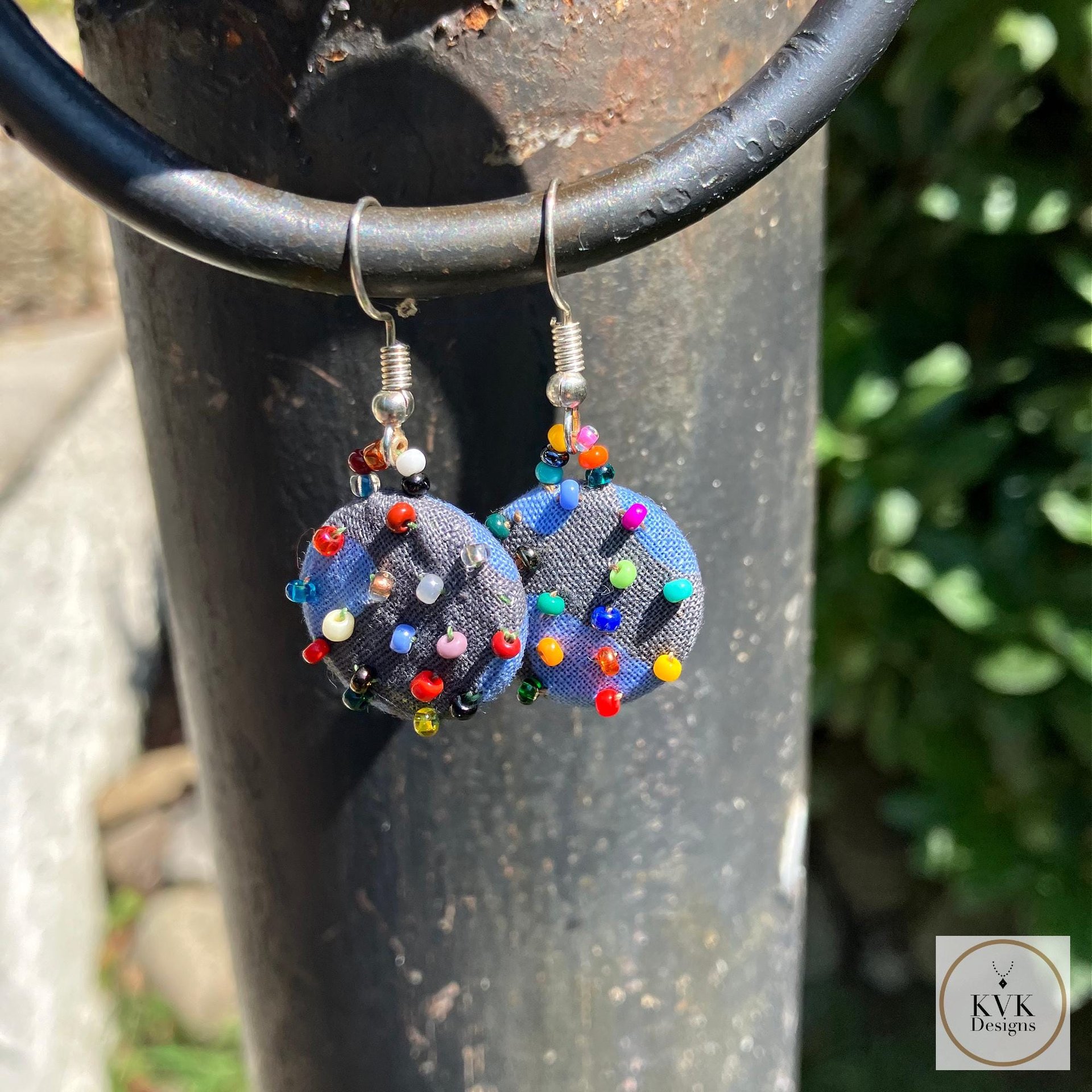 Handcrafted Boho Button Earrings - Dangle Earrings, Sustainable Upcycled Jewelry