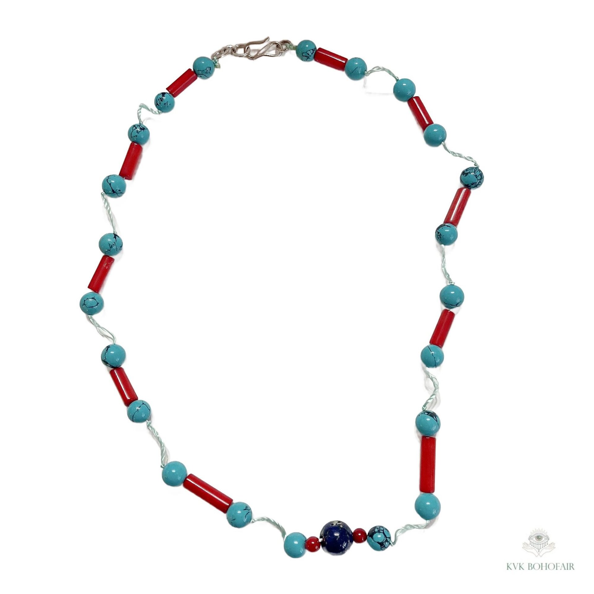 Handcrafted Nepal Beaded Necklace, Boho Gemstone Jewelry