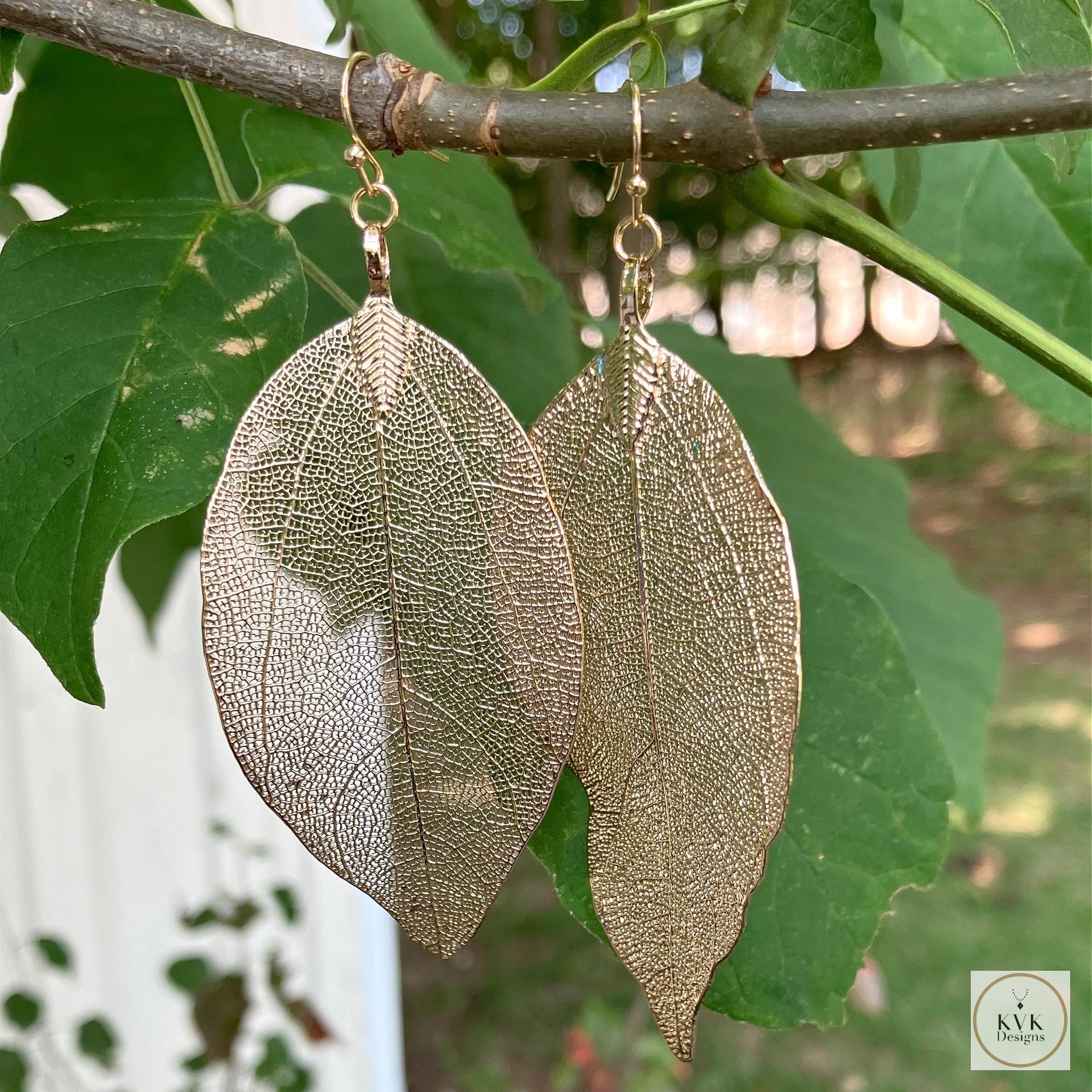 Handcrafted Gold Leaf Earrings, Elegant Botanical Dangles, Delicate Nature Jewelry Drops
