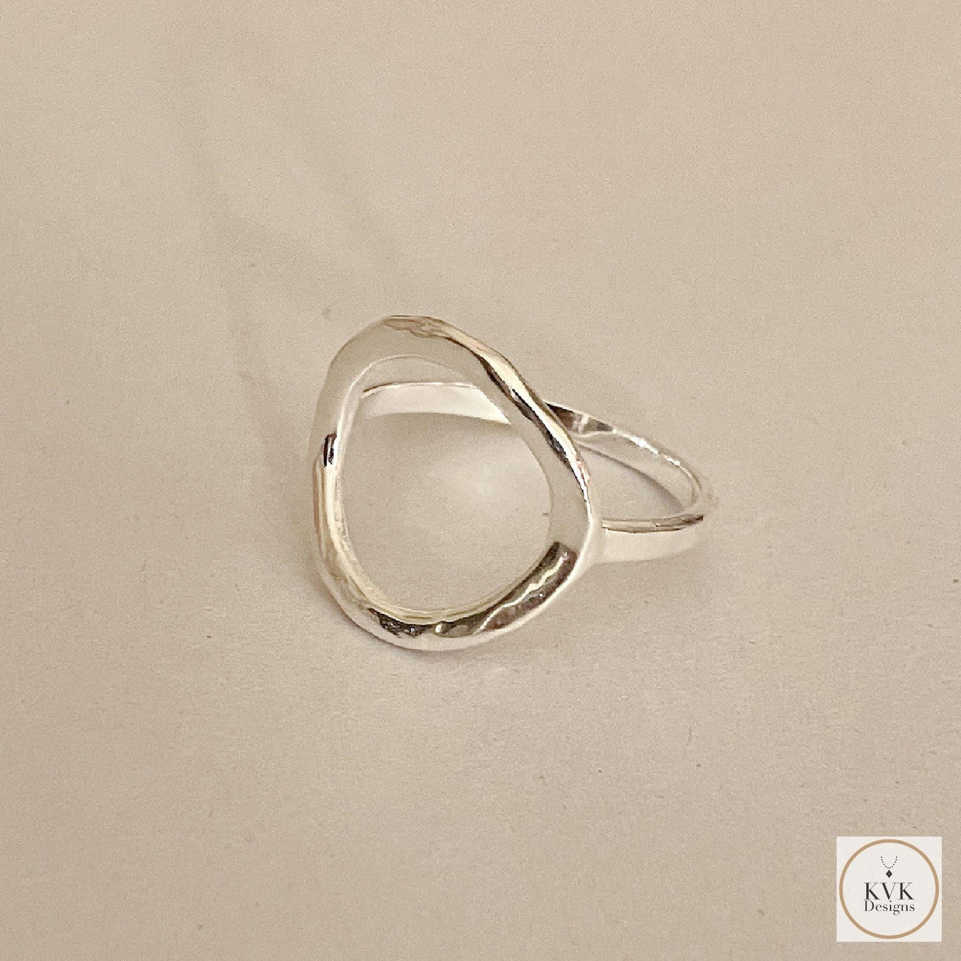 Open Circle Sterling Silver Ring, Boho Minimalist Band, Handmade Geometric Jewelry