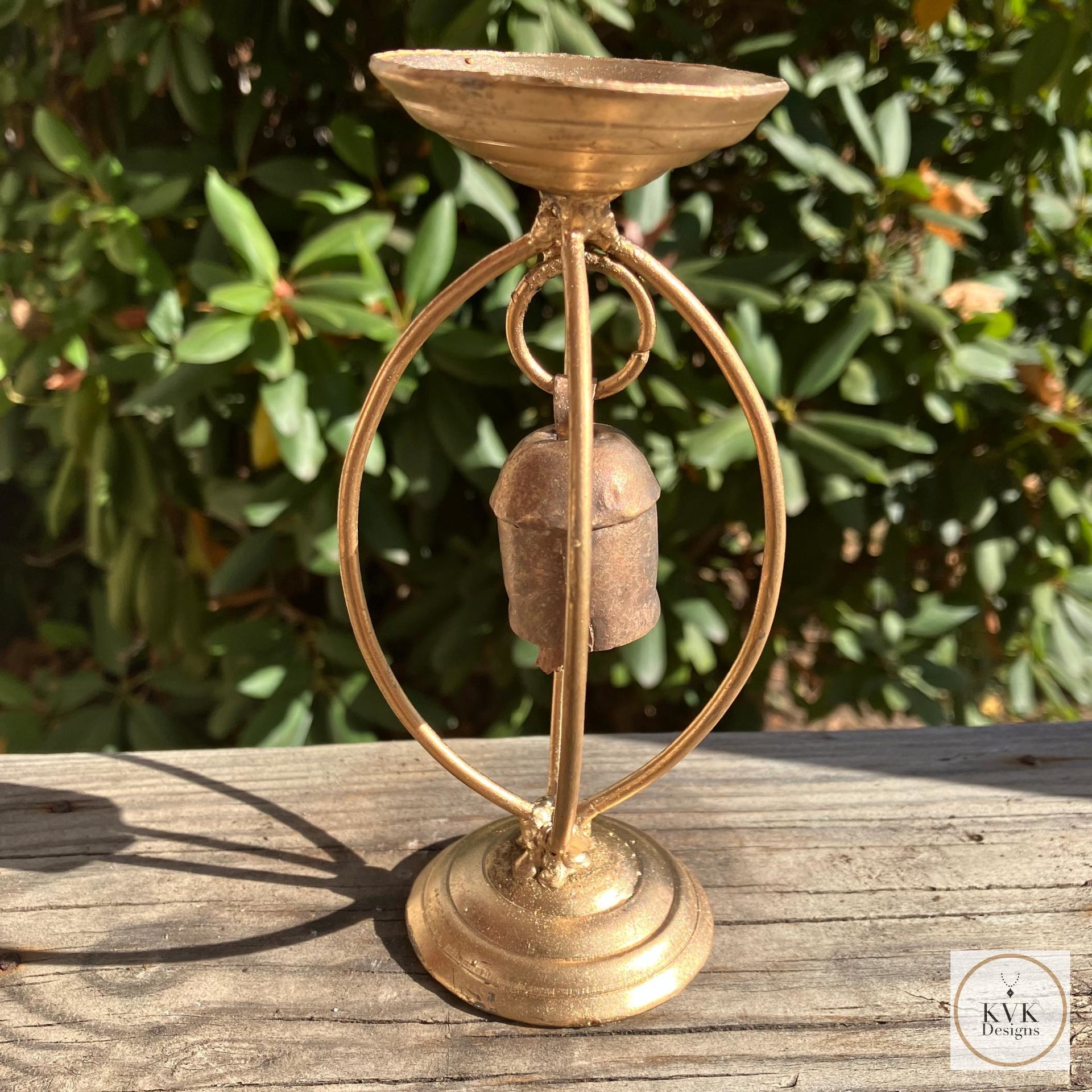 Zen Bell Votive Candle Holder - Artisan Metal Chime Altar Display Stand, 6.5 Inch