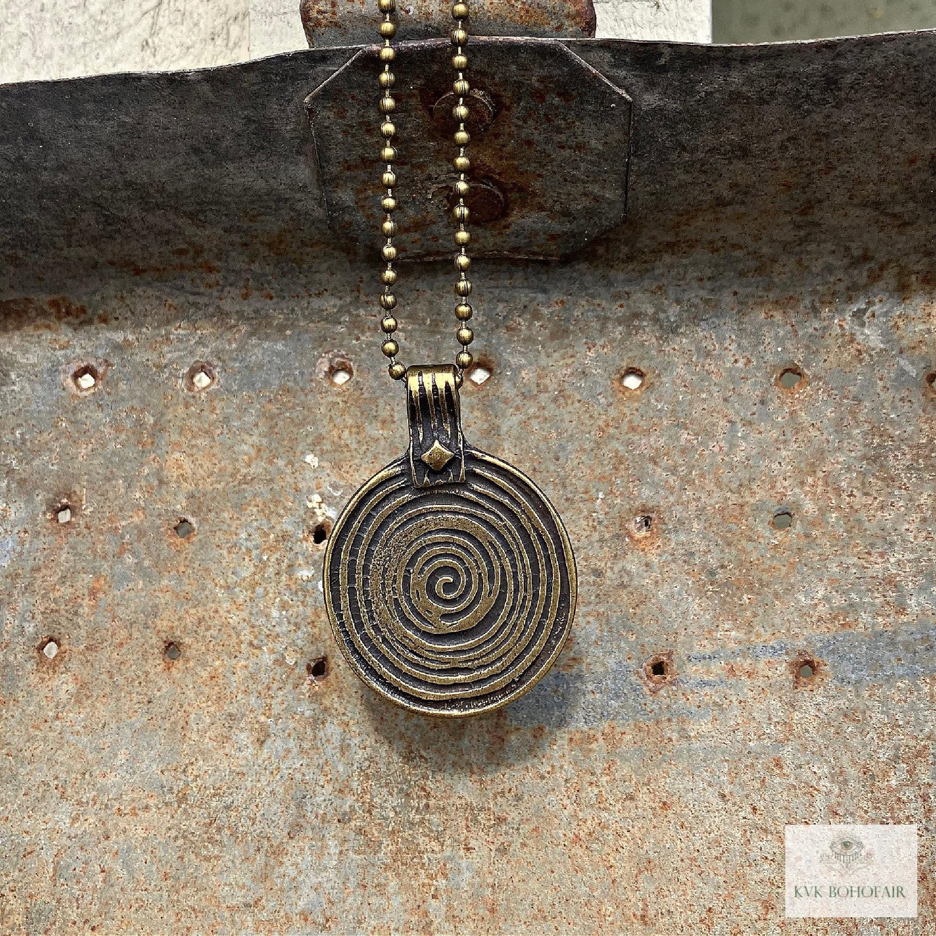 Bronze Swirl Pendant Necklace - Handcrafted Boho Pendant Jewelry