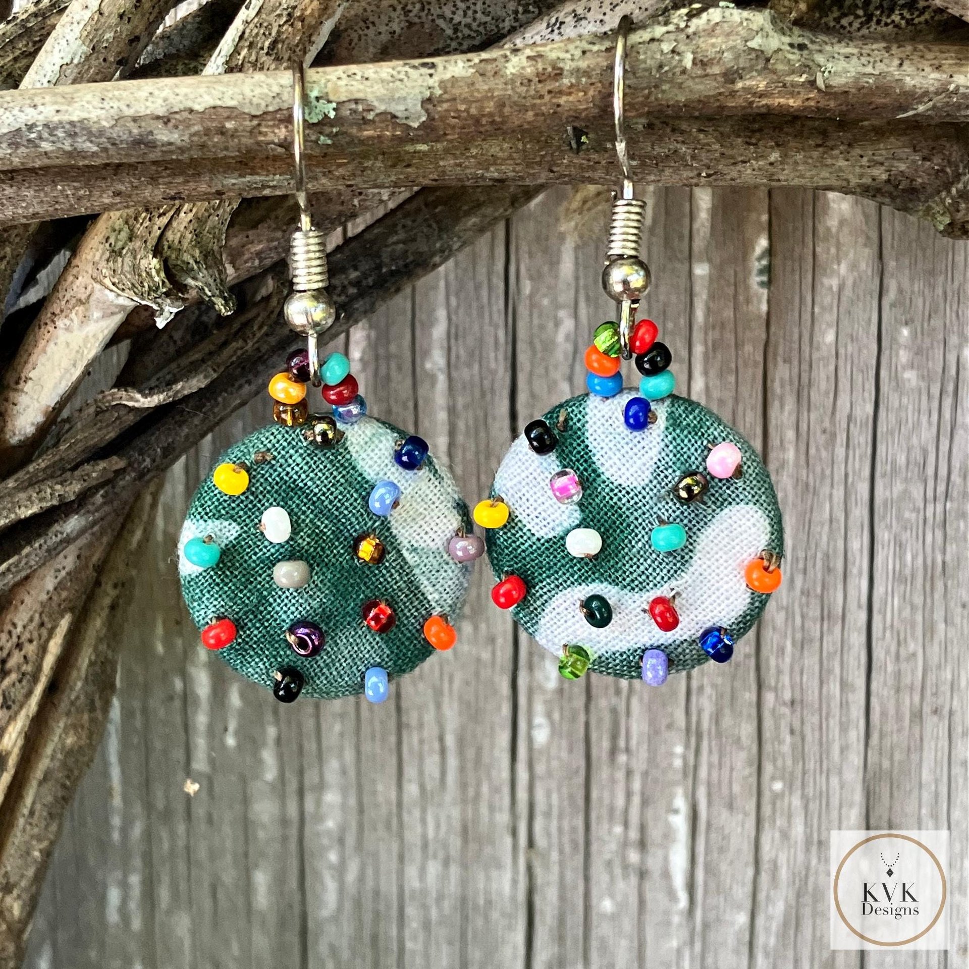 Handcrafted Boho Button Earrings - Dangle Earrings, Sustainable Upcycled Jewelry