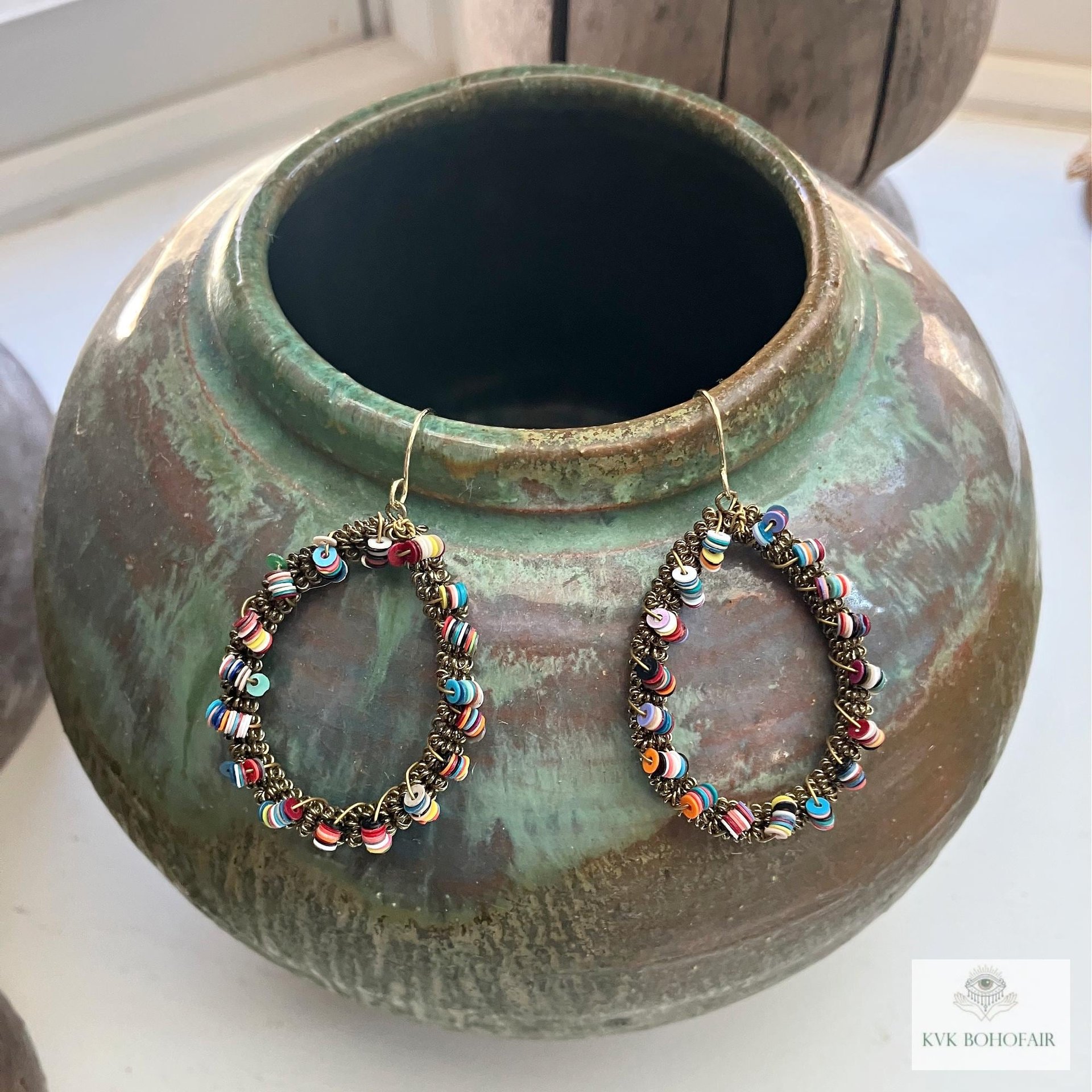 Colorful Teardrop Beaded Earrings -  Dangle Earrings, Statement Jewelry