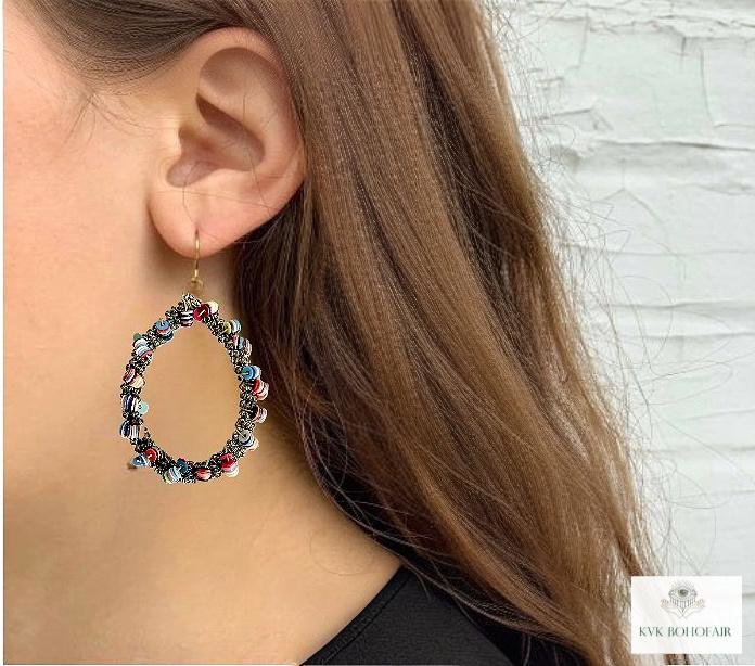 Colorful Teardrop Beaded Earrings -  Dangle Earrings, Statement Jewelry