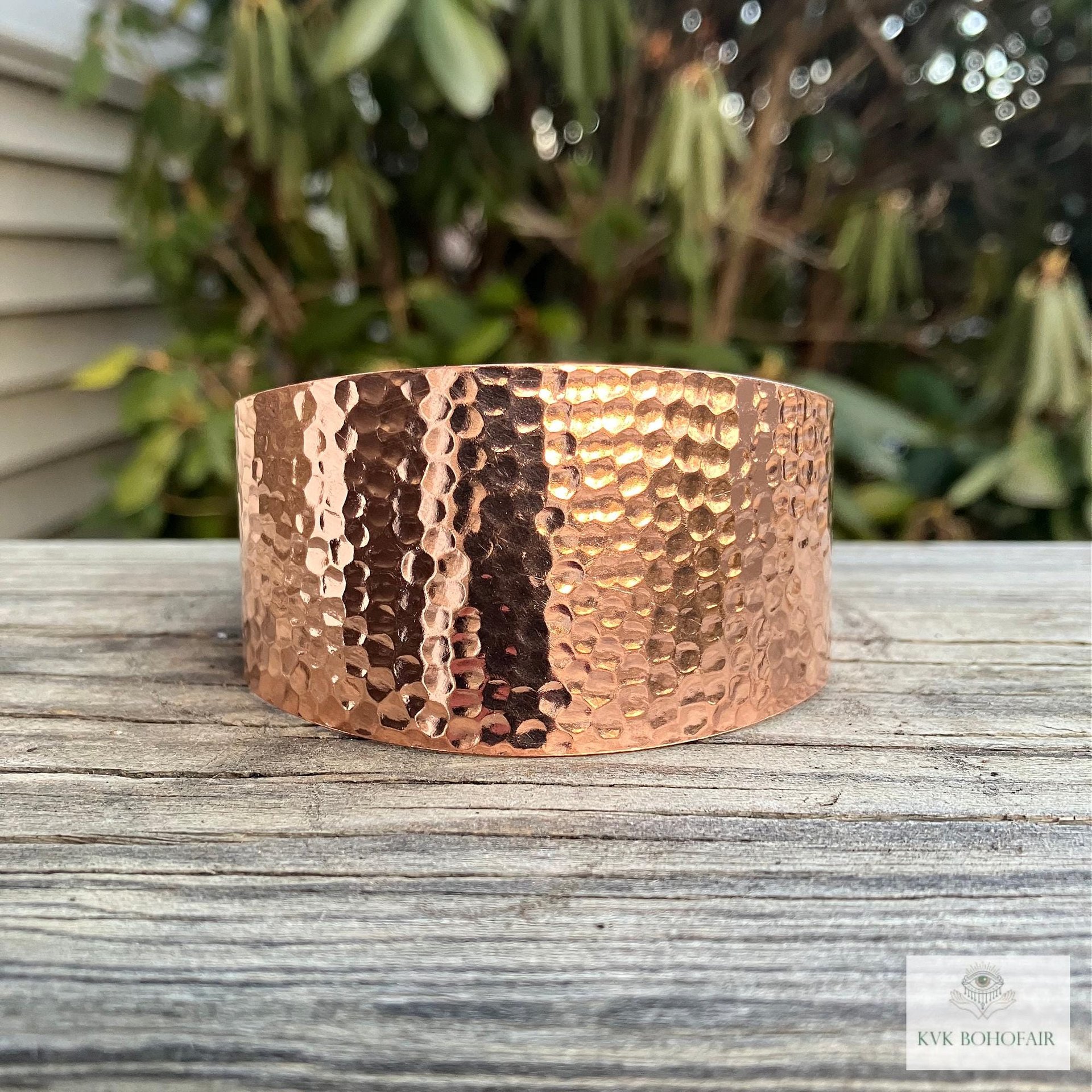 Wide Hammered Copper Cuff - Handcrafted Boho Bracelet, Bohemian Jewelry