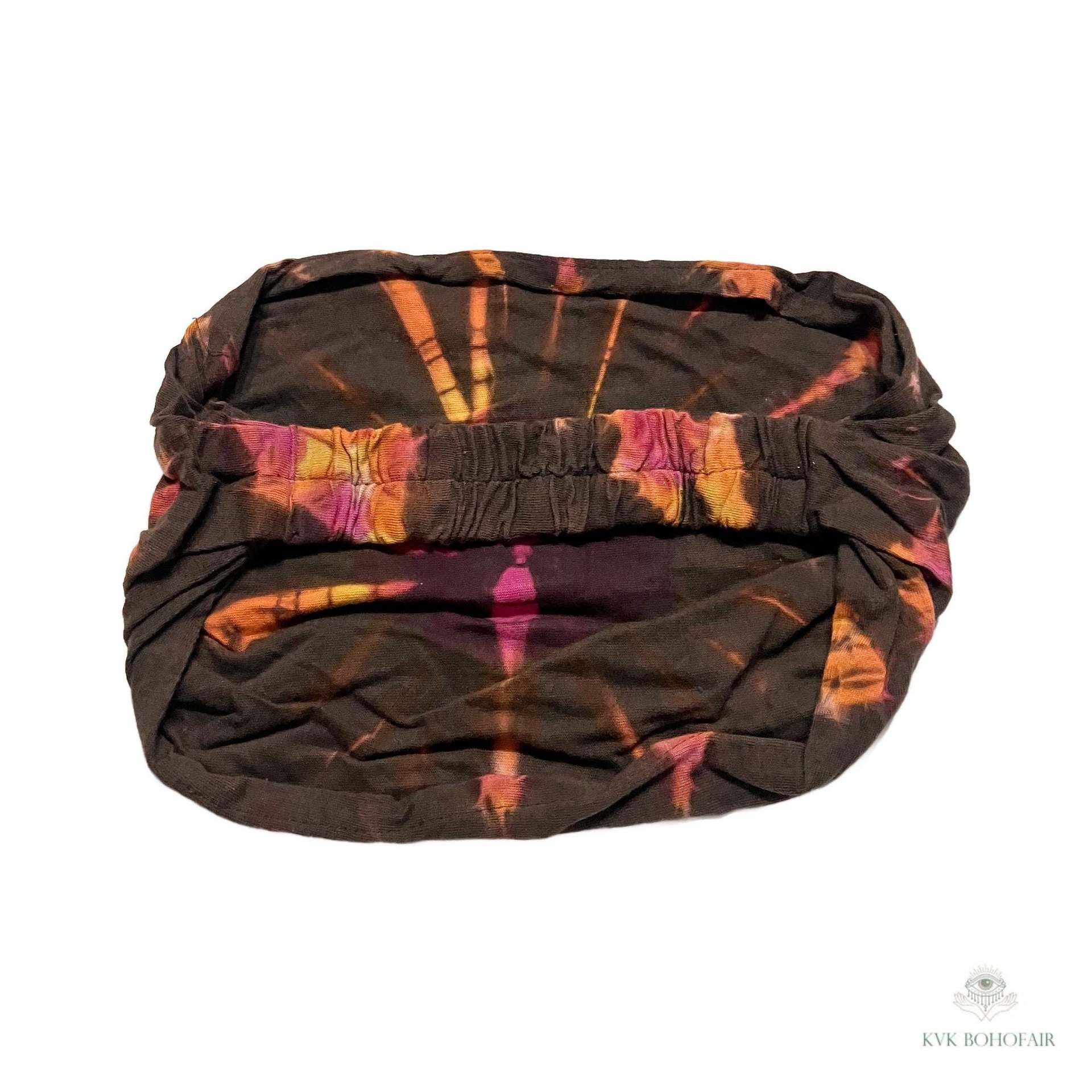 Brown Tie Dye Cotton Headband, Wide Boho Yoga Headwrap for Women, Bohemian Workout Hairband