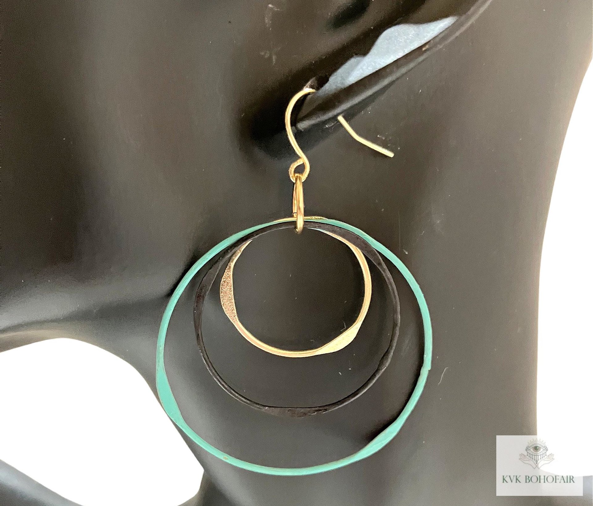 Boho Mixed Metal Round Earrings - Circle Dangle Earrings, Statement Jewelry