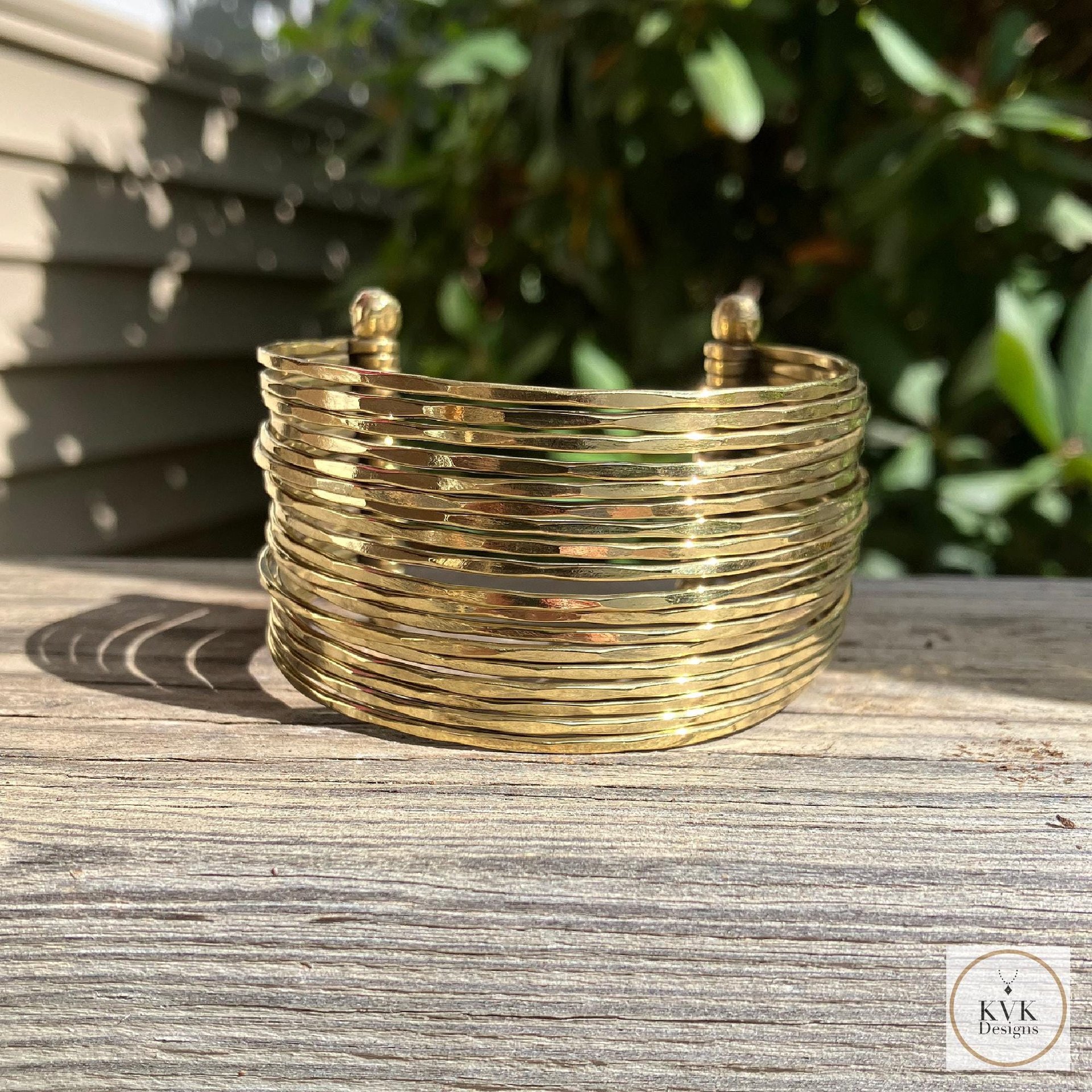 Wide Hammered Gold Cuff Bracelet: Handcrafted Boho Jewelry
