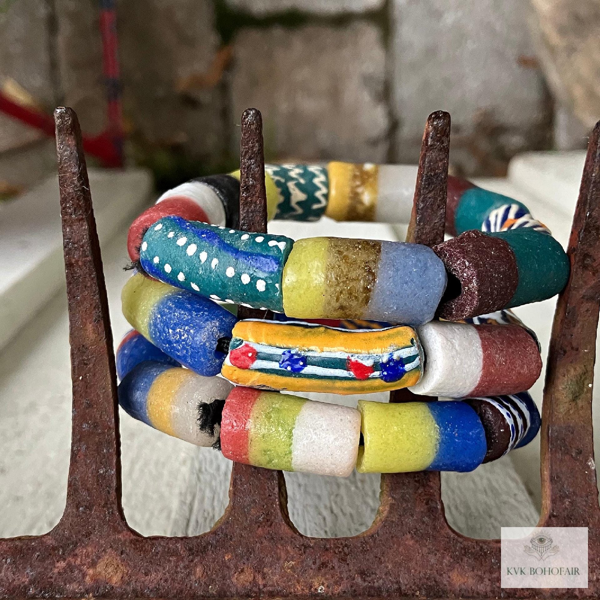 Handcrafted African Trade Bead Bracelet - Vibrant Bohemian Statement Jewelry