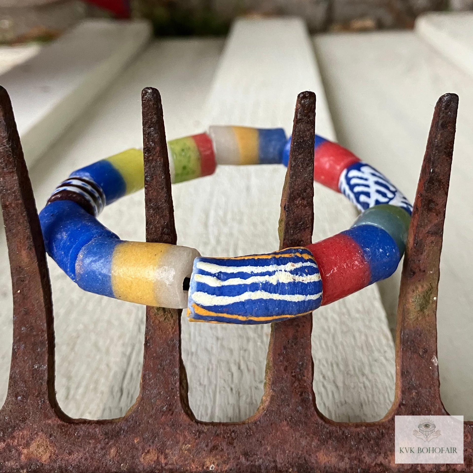 Handcrafted African Trade Bead Bracelet - Vibrant Bohemian Statement Jewelry