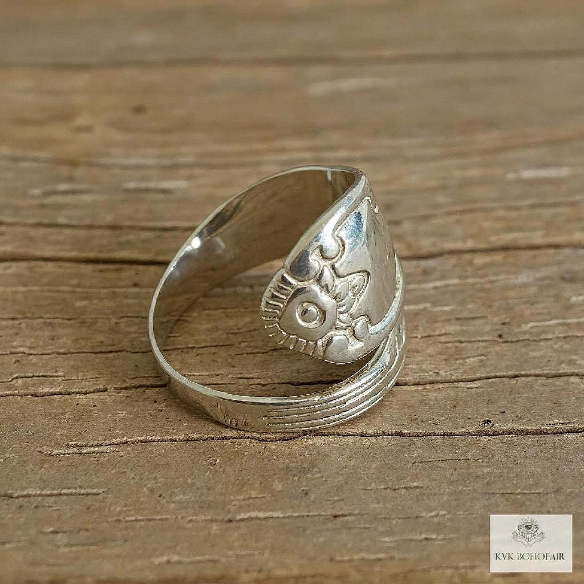 Sterling Silver Flower Spoon Ring, Boho Floral Band, Artisan Silverware Souvenir Jewelry