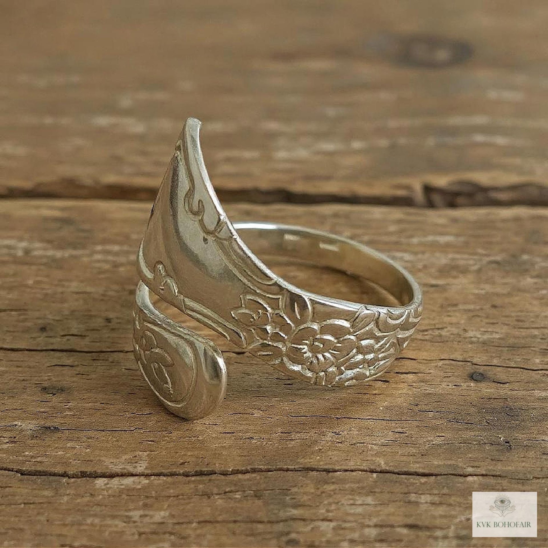 Sterling Silver Flower Spoon Ring, Boho Floral Band, Artisan Silverware Souvenir Jewelry
