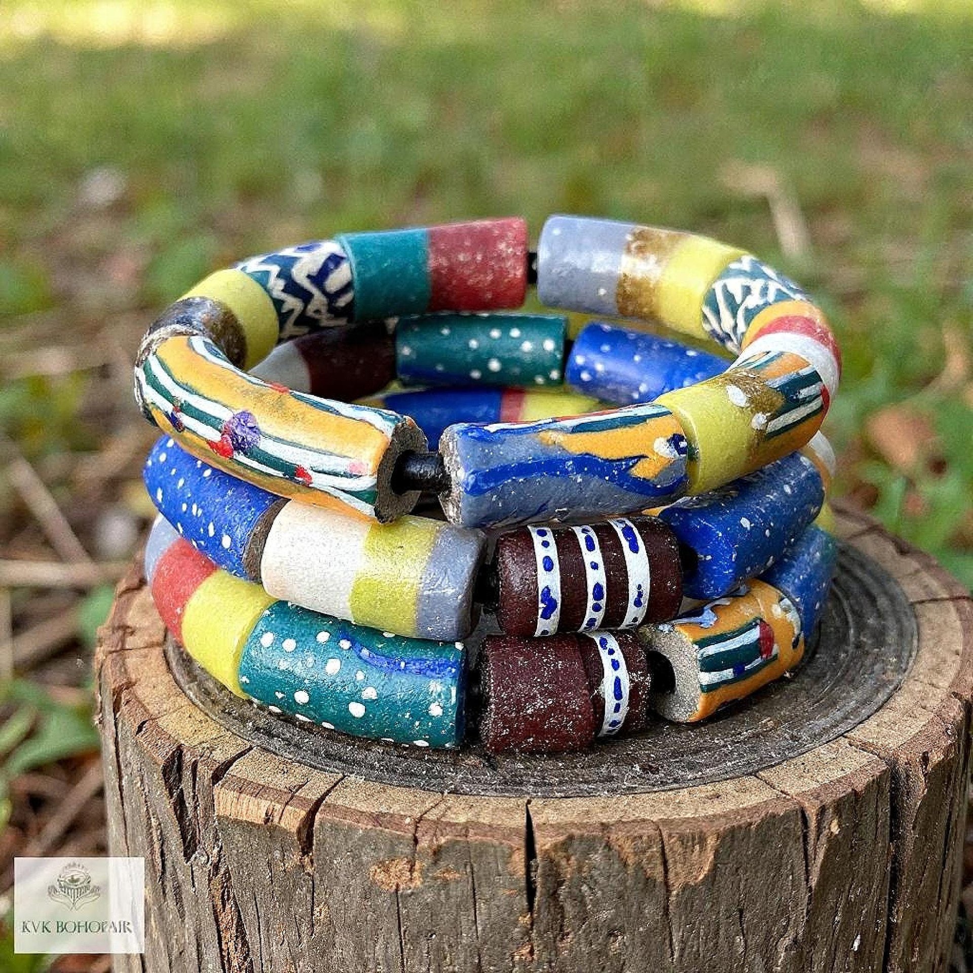 Handcrafted African Trade Bead Bracelet - Vibrant Bohemian Statement Jewelry