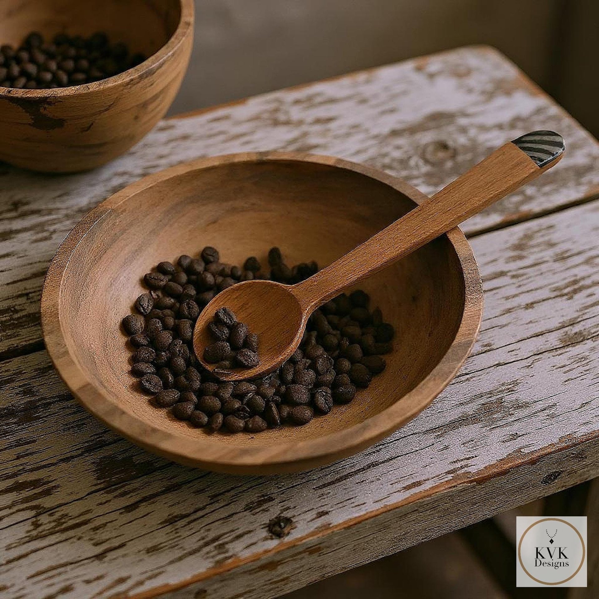 Handcrafted Olive Wood Coffee Spoon, Batik Handle, Kenyan Artisan Kitchen Utensil