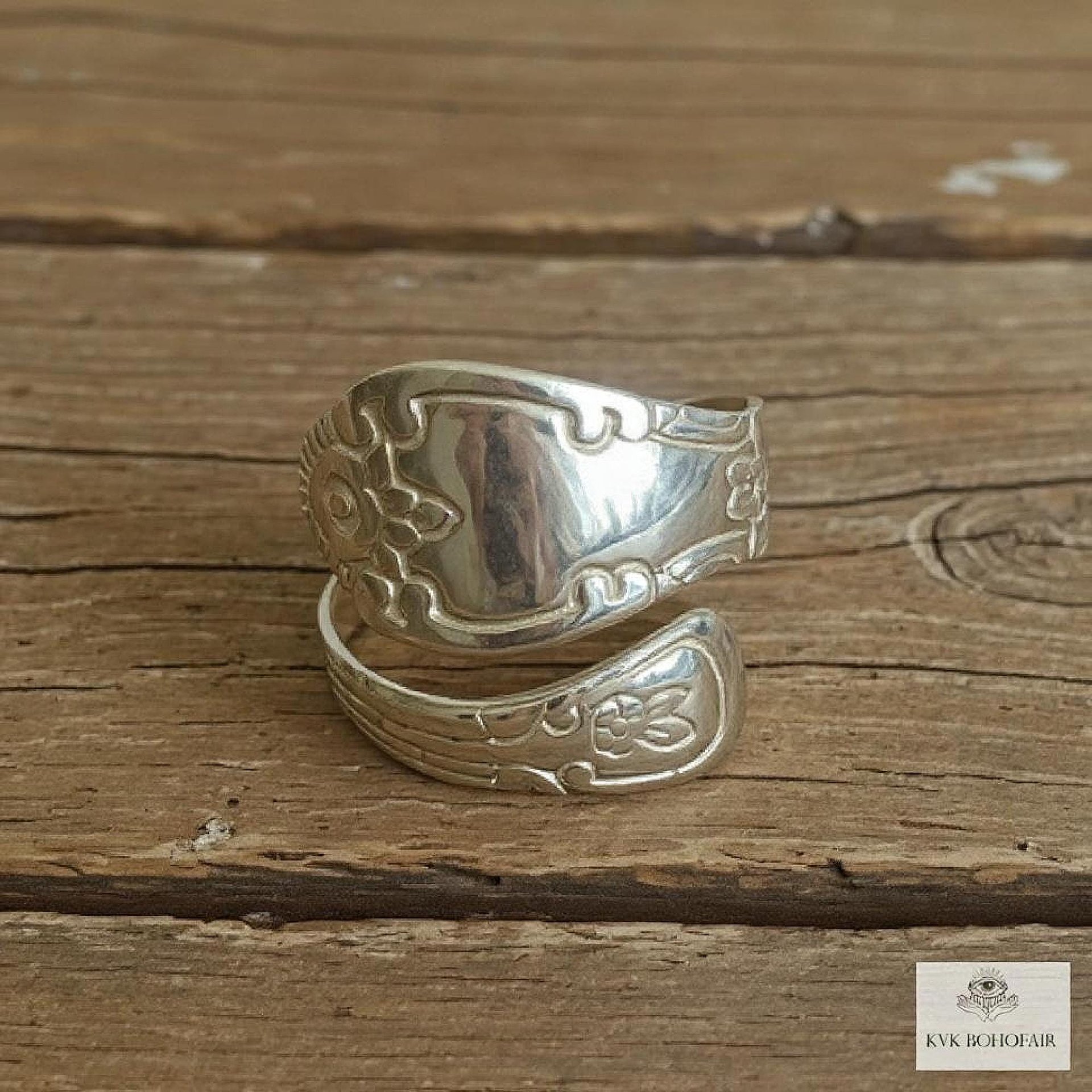 Sterling Silver Flower Spoon Ring, Boho Floral Band, Artisan Silverware Souvenir Jewelry