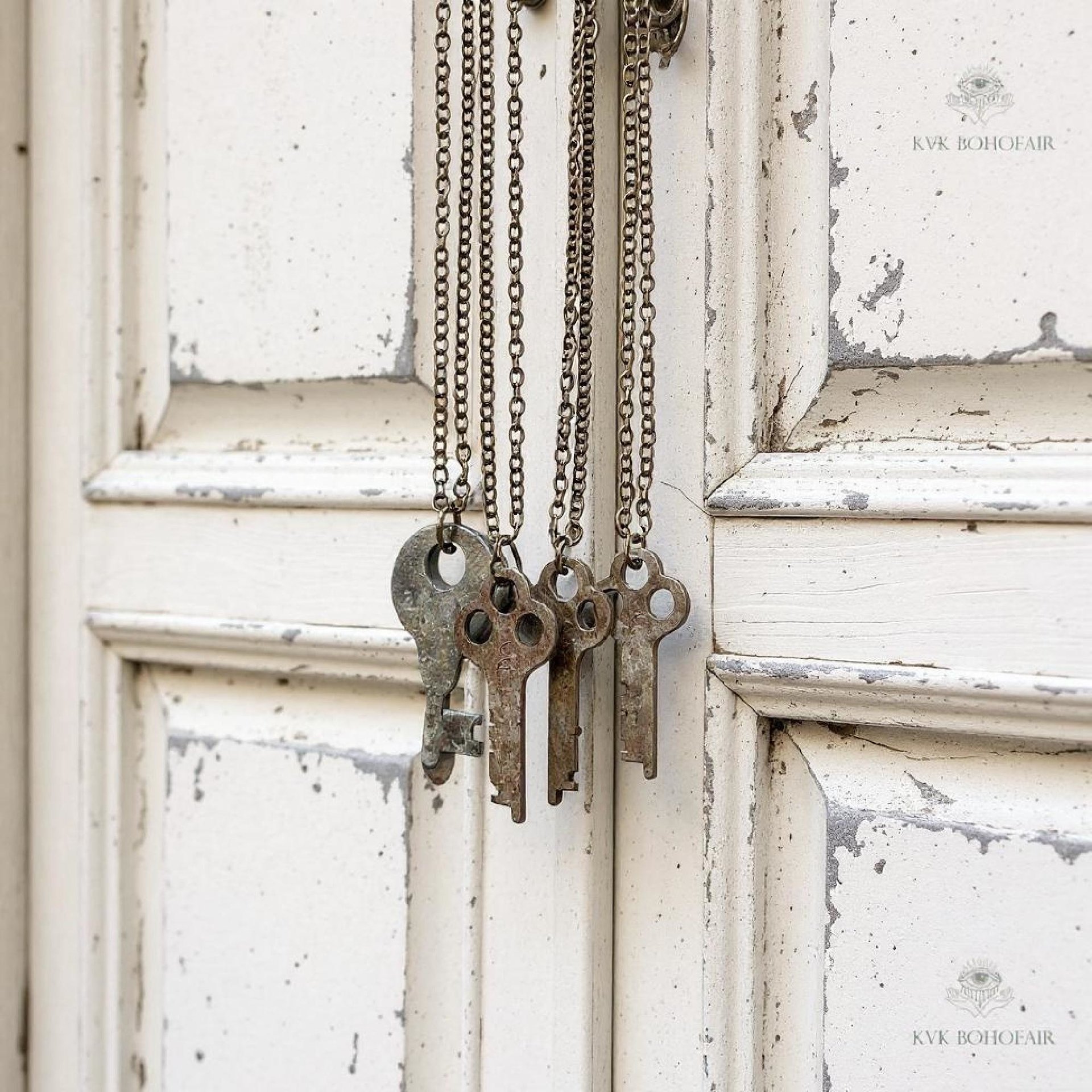 Antique Flat Lock Key Necklace, Repurposed Steel Pendant, Industrial Jewelry