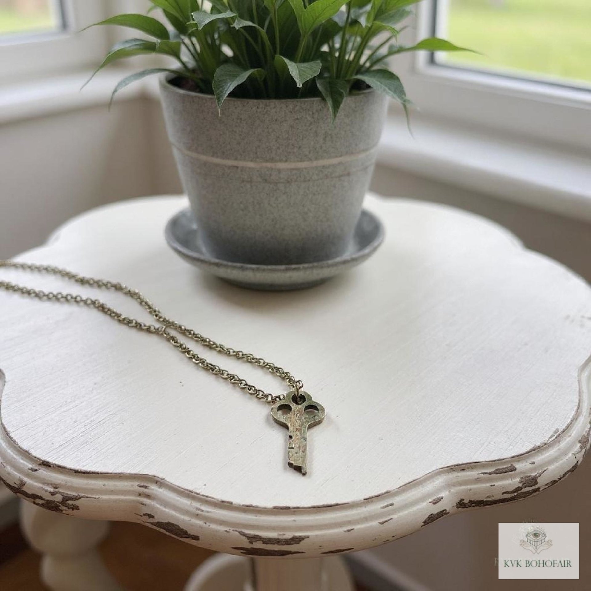 Antique Flat Lock Key Necklace, Repurposed Steel Pendant, Industrial Jewelry