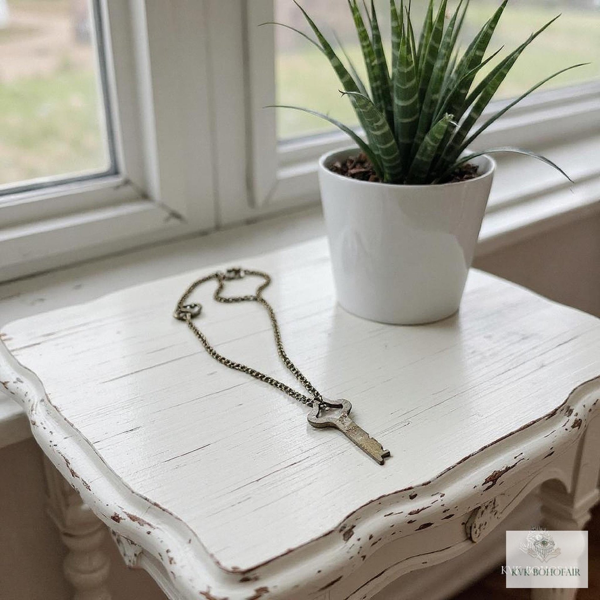 Antique Flat Lock Key Necklace, Repurposed Steel Pendant, Industrial Jewelry