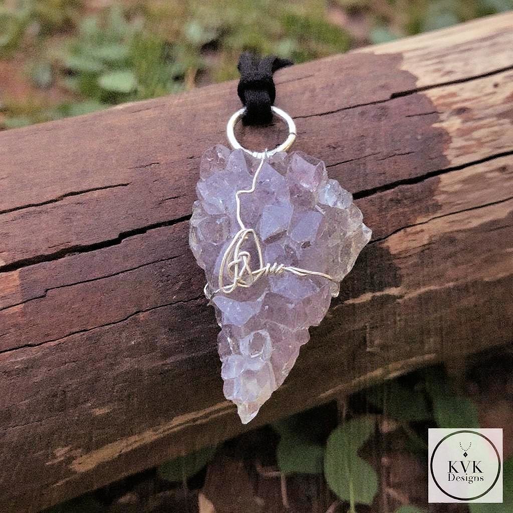 Raw Amethyst Wire Wrapped Necklace - Handcrafted Boho Crystal Pendant Jewelry
