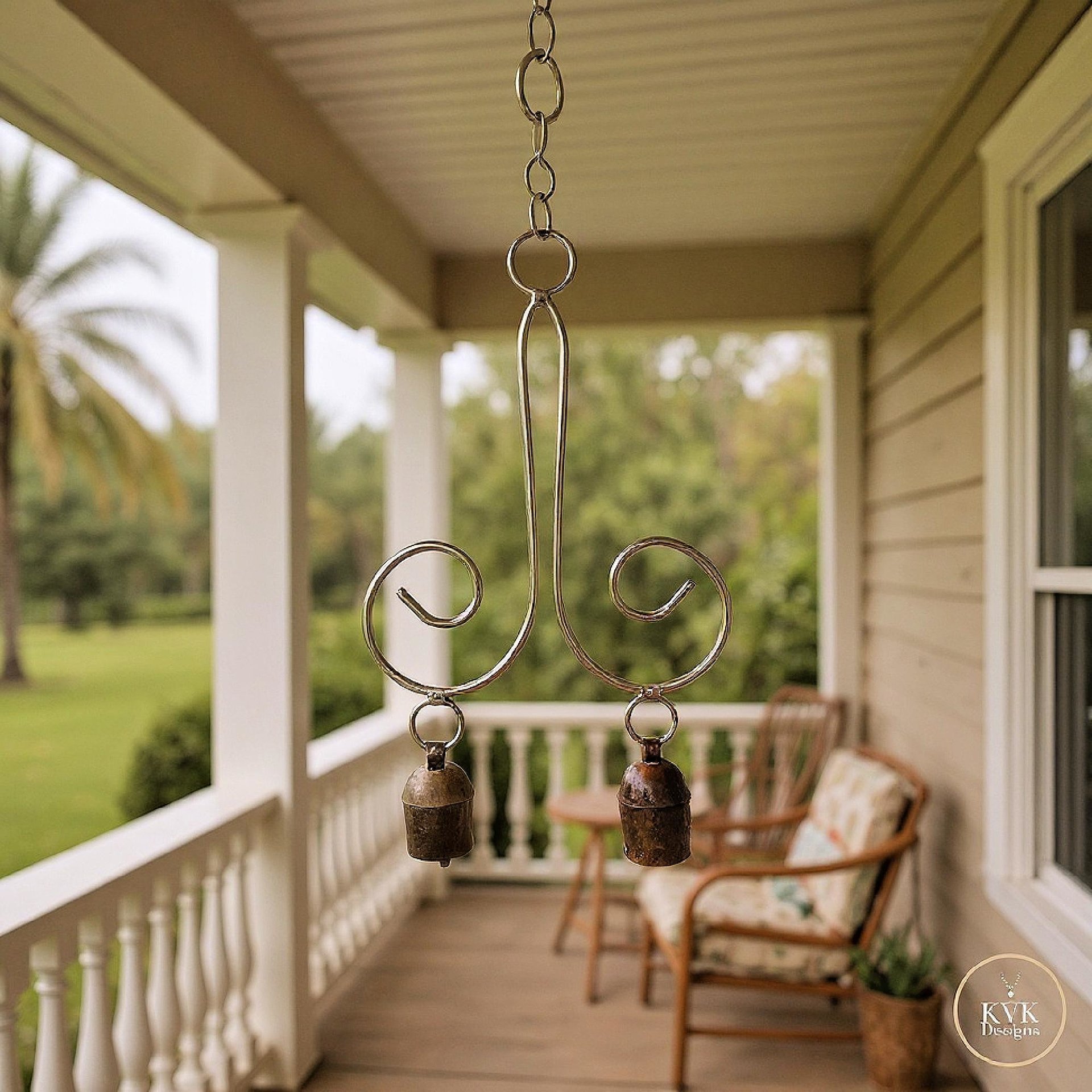 Handmade Swirl Bell Chime - Artisan Boho Metal Spiral Patio Decor