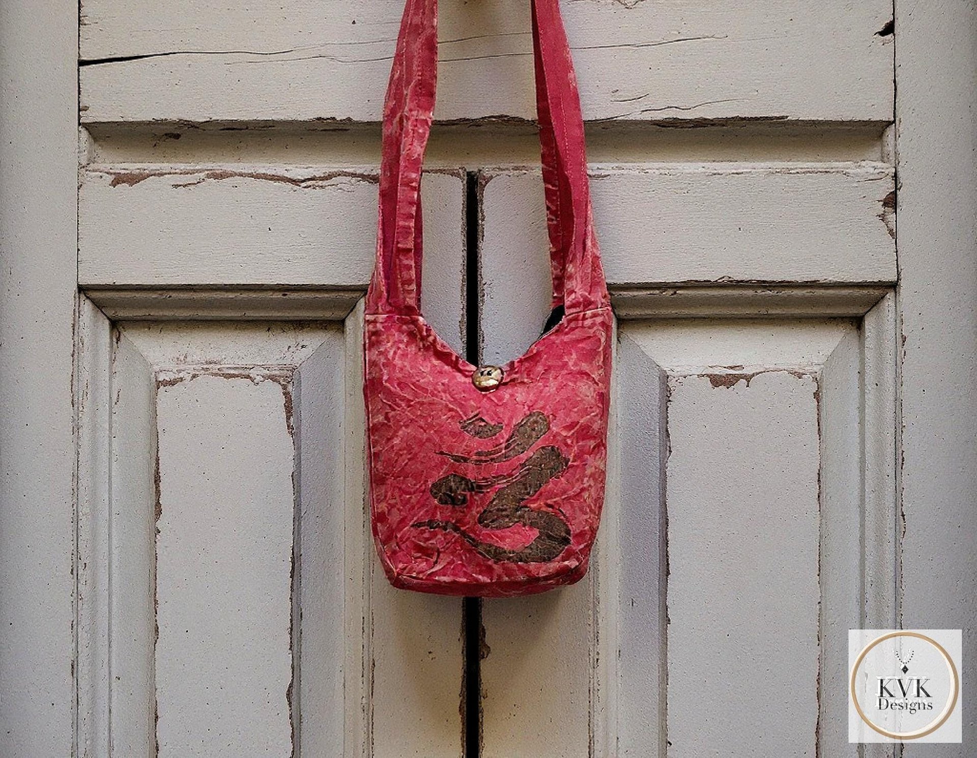 Red Handmade Crossbody Bag with Spiritual OM Symbol - Hippie Style Shoulder Bag