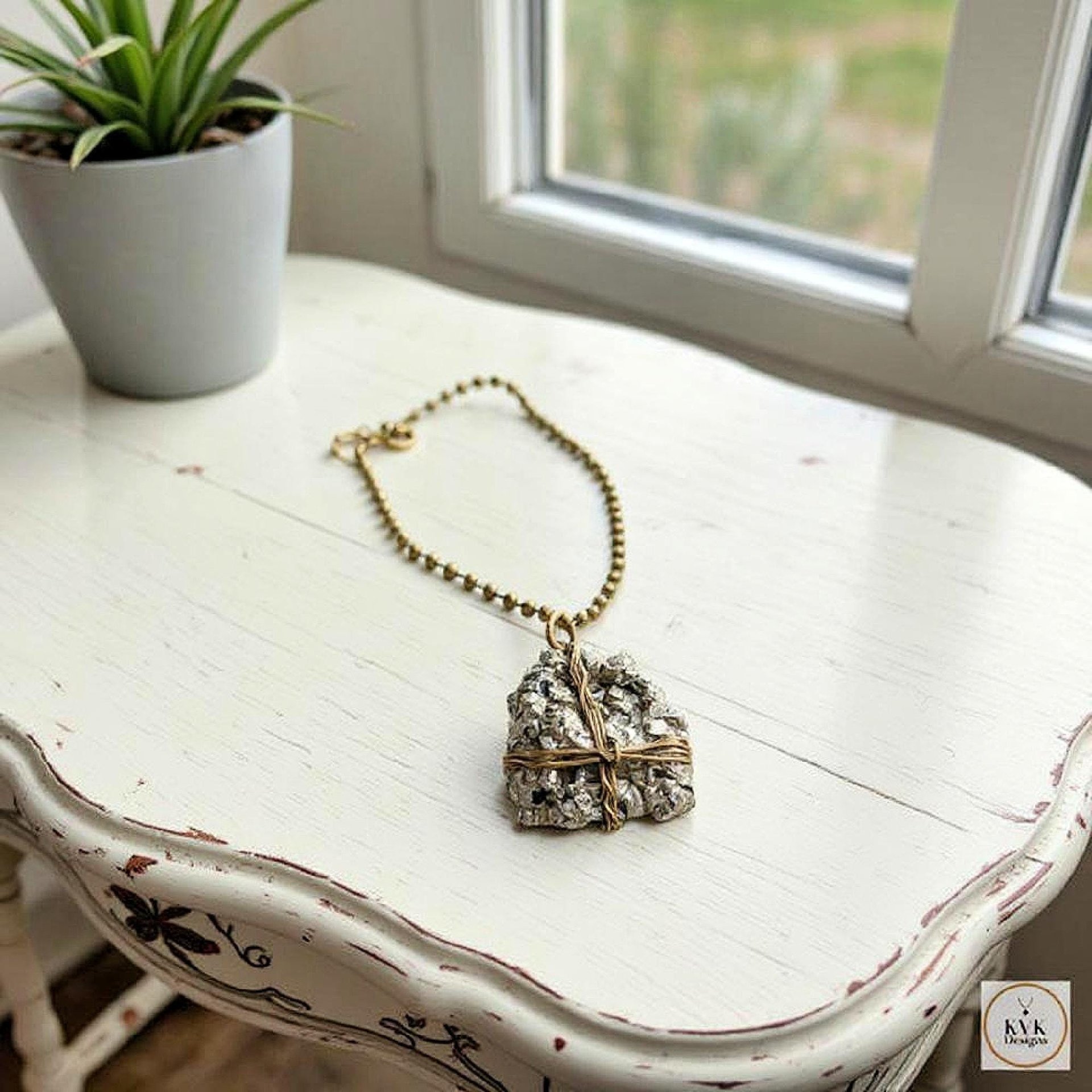 Dazzling Pyrite Wire-Wrapped Pendant Necklace - Handcrafted Statement Jewelry with Natural Stone
